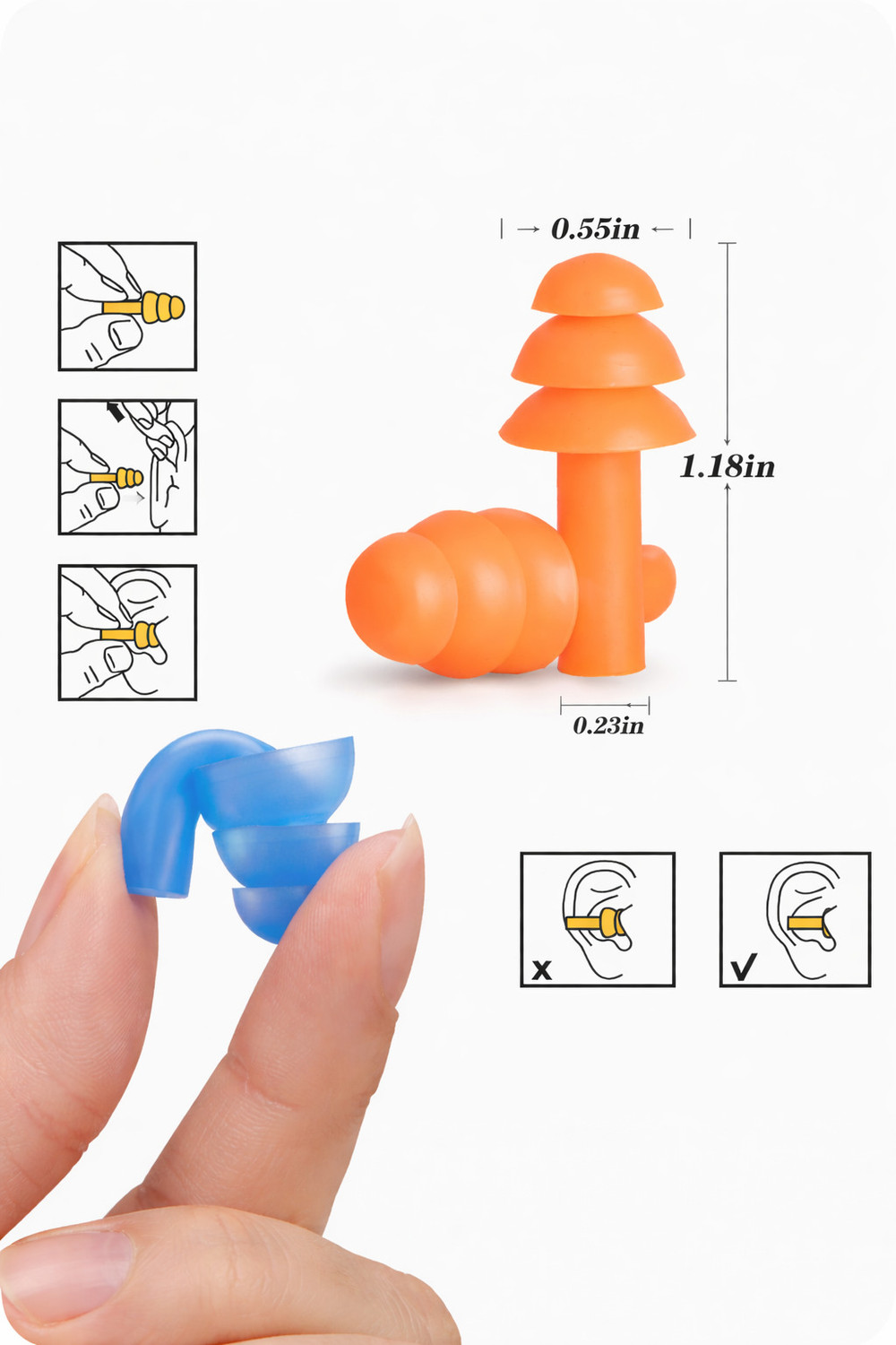 Image of ANSHAURA 5 Pair Silicone Ear Plugs for Sleeping, Travel & Loud Noise Reduction Ear Plug
