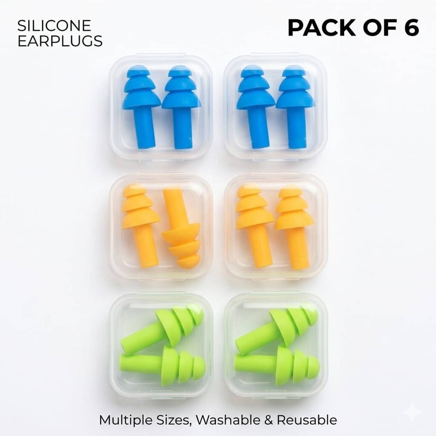 DRK Ear Plugs (Pack of 6) with Nose Clip - Image 1