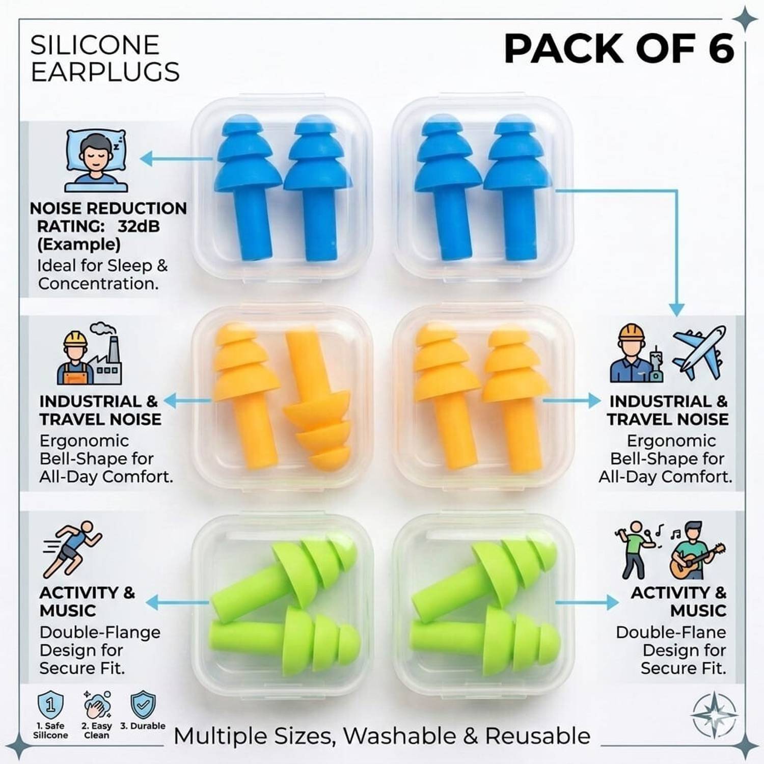 DRK Ear Plugs (Pack of 6) with Nose Clip - Image 2