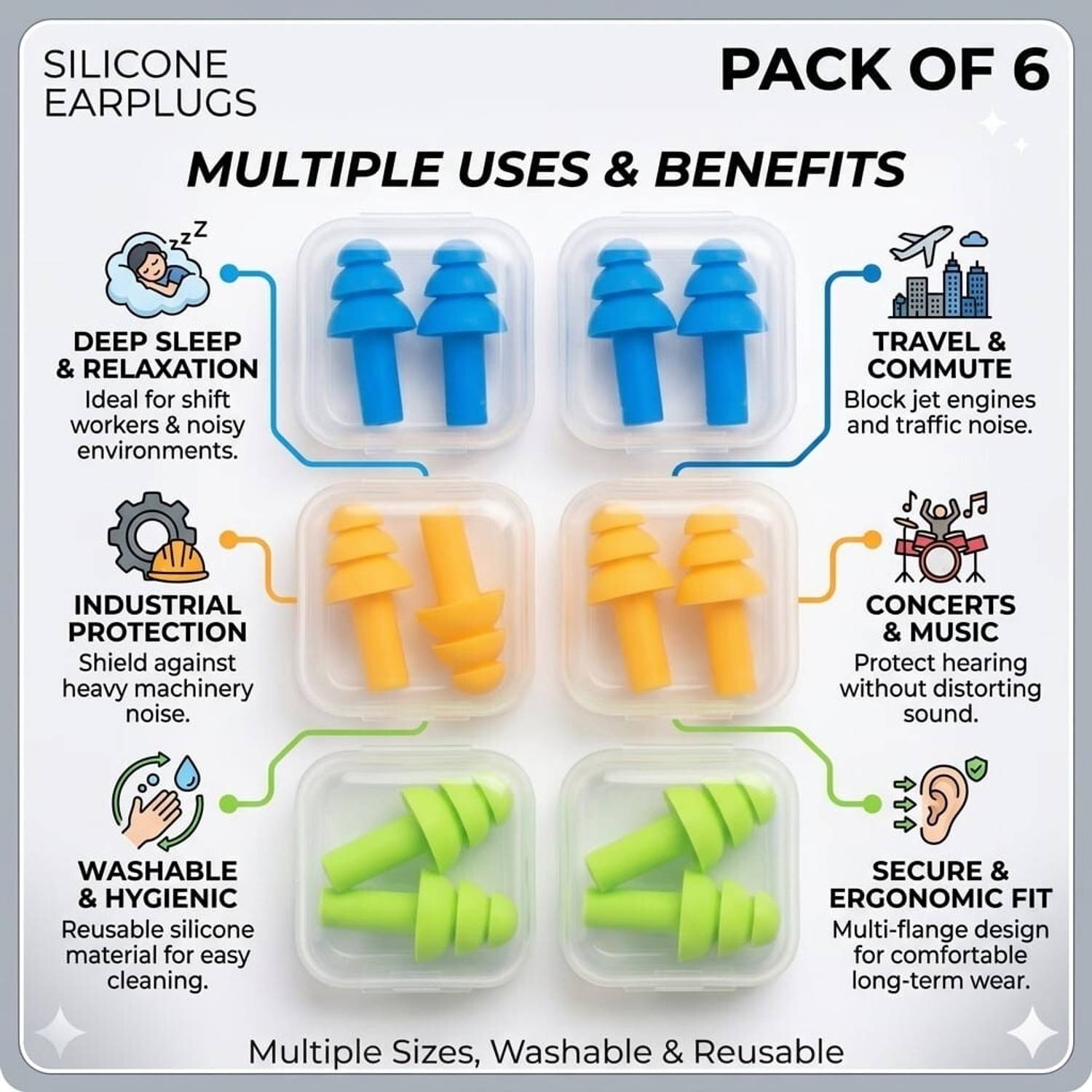 DRK Ear Plugs (Pack of 6) with Nose Clip - Image 5