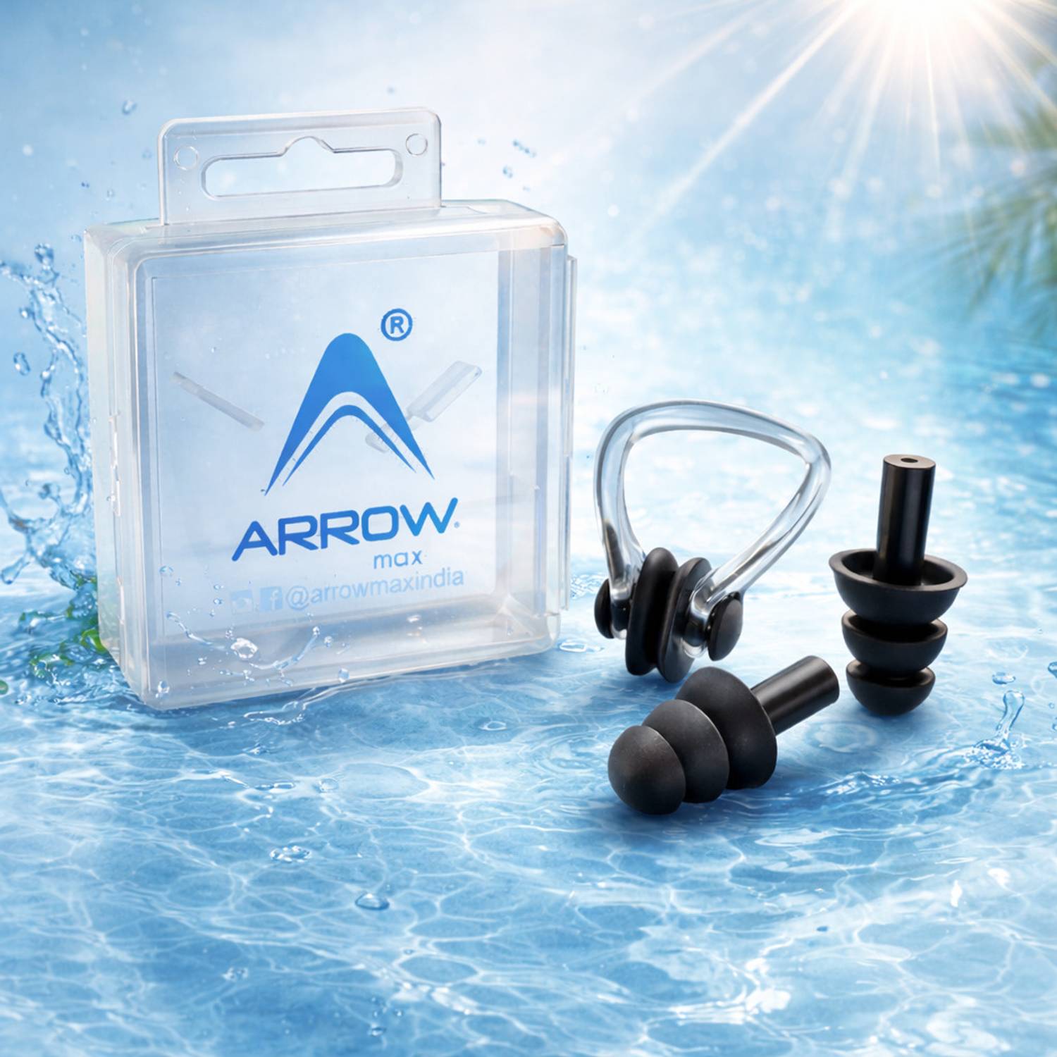 ArrowMax Swimming Earplugs & Noseplug Set Soft Silicone Ear Plug Flight Meditation Yoga Ear Plug & Nose Clip