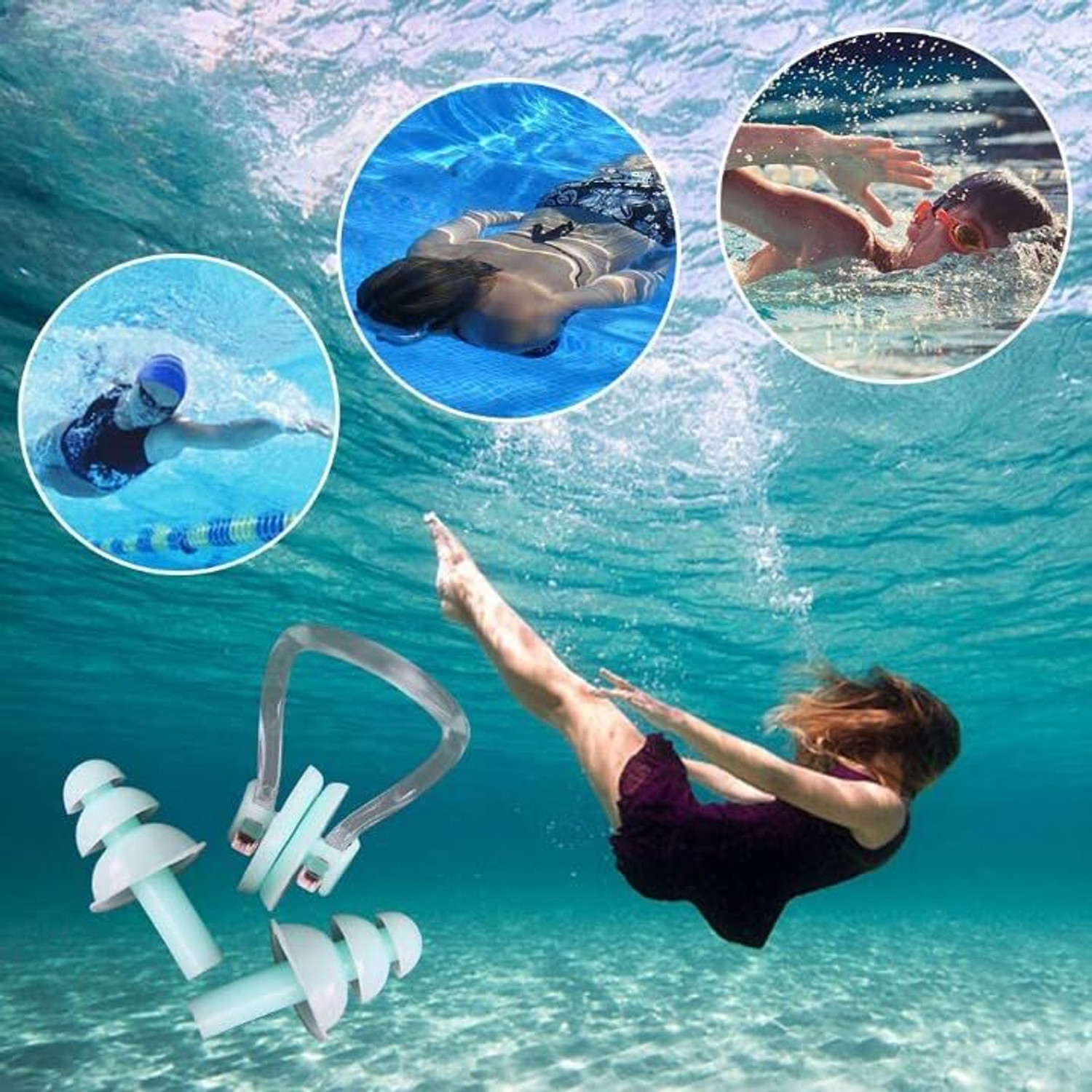 Image of DreamPalace India Silicone Swimming Nose Clip with Ear Plugs Set for Swimming Ear Plug & Nose Clip