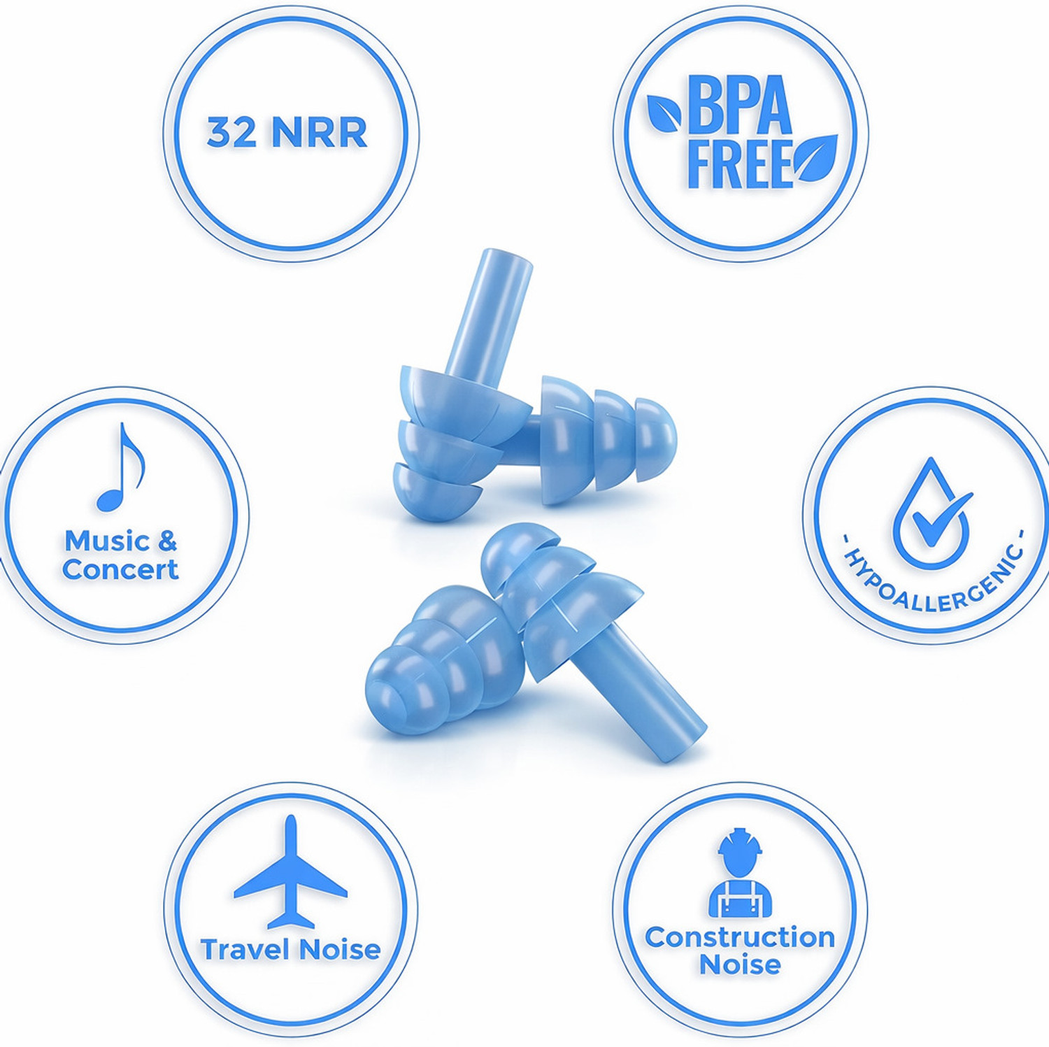 Image of ANSHAURA 5 Pair Silicone Ear Plugs for Sleeping, Travel & Loud Noise Reduction Ear Plug