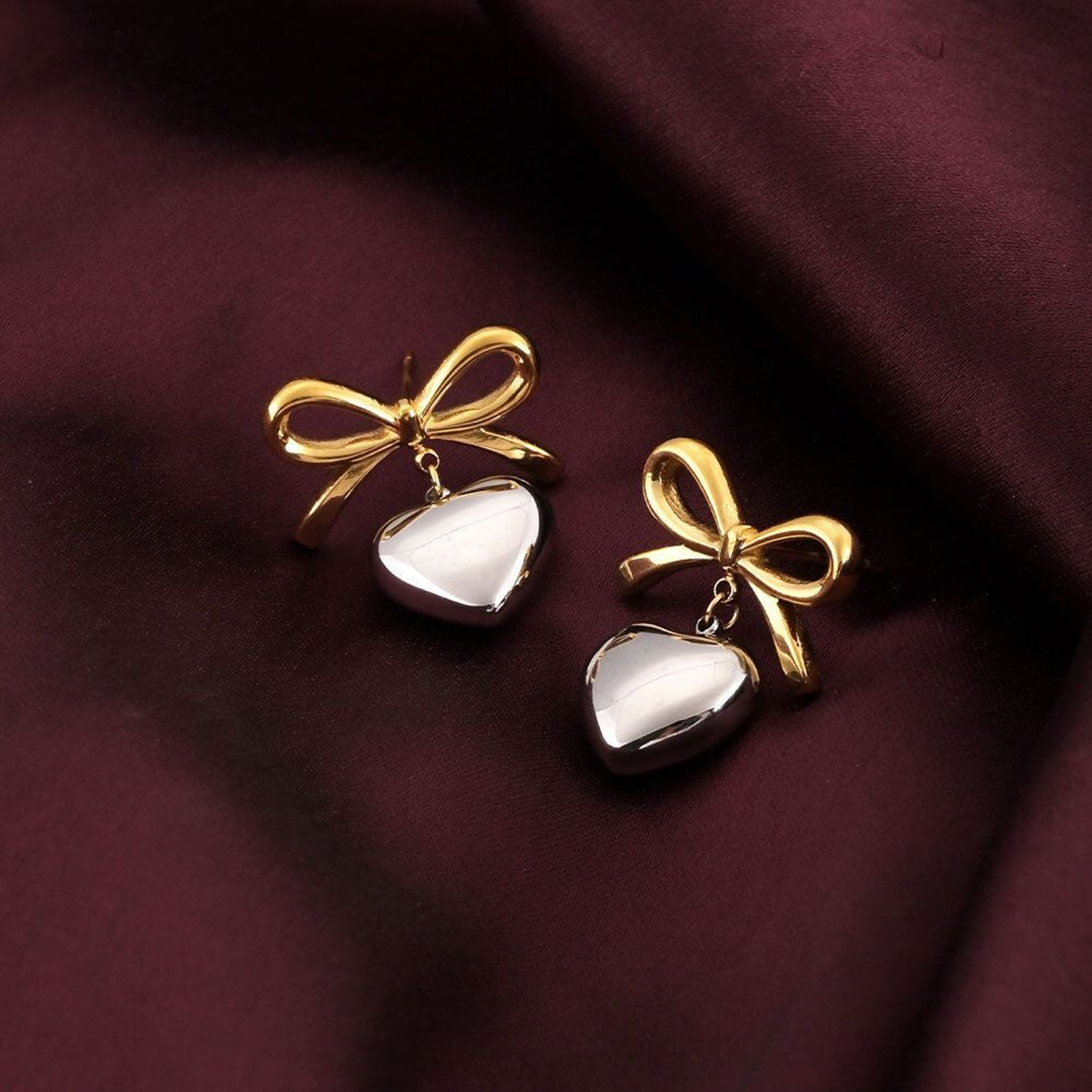 Image of PALMONAS Bi-metal Wrapped With Love Earrings Stainless Steel Drops & Danglers