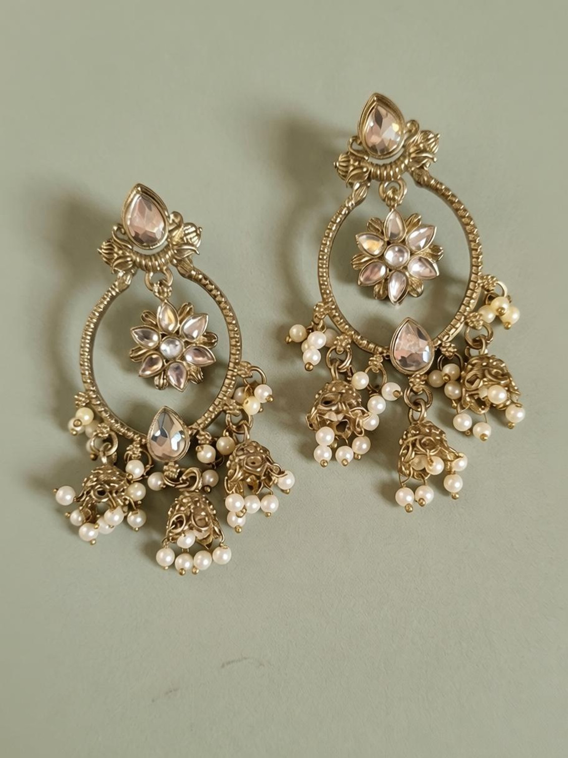 Ammora fashion Ear _5 Zircon, Emerald Alloy Hoop Earring, Jhumki Earring