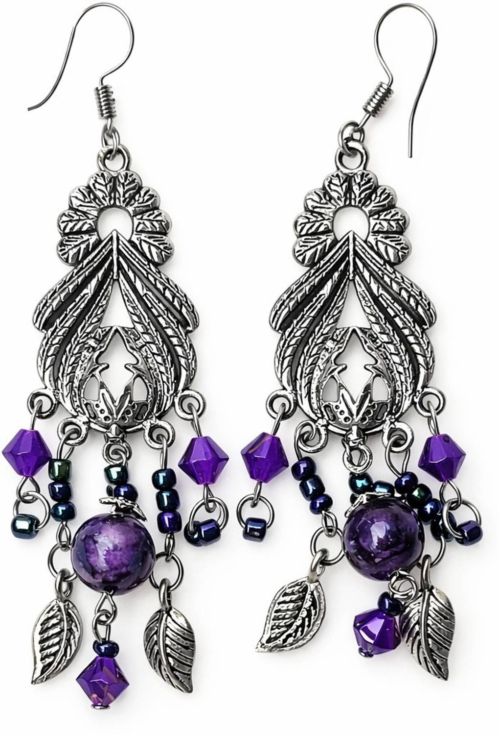 athizay Violet Metal Large Tribal Antique Texture Drop Stone, Metal Drops & Danglers