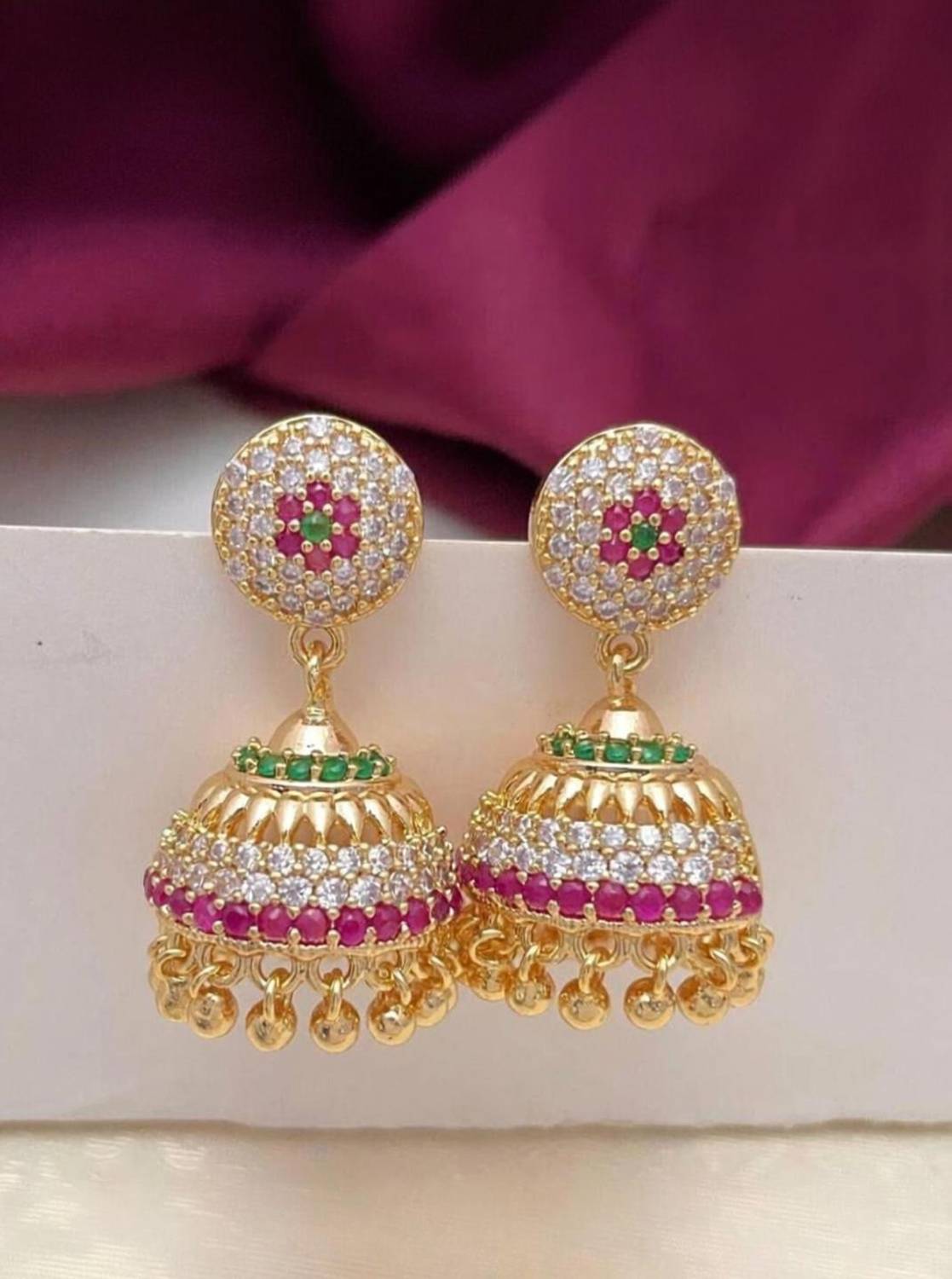 ACHU JEWELS Micro Plated Jhumka Cubic Zirconia Brass Jhumki Earring