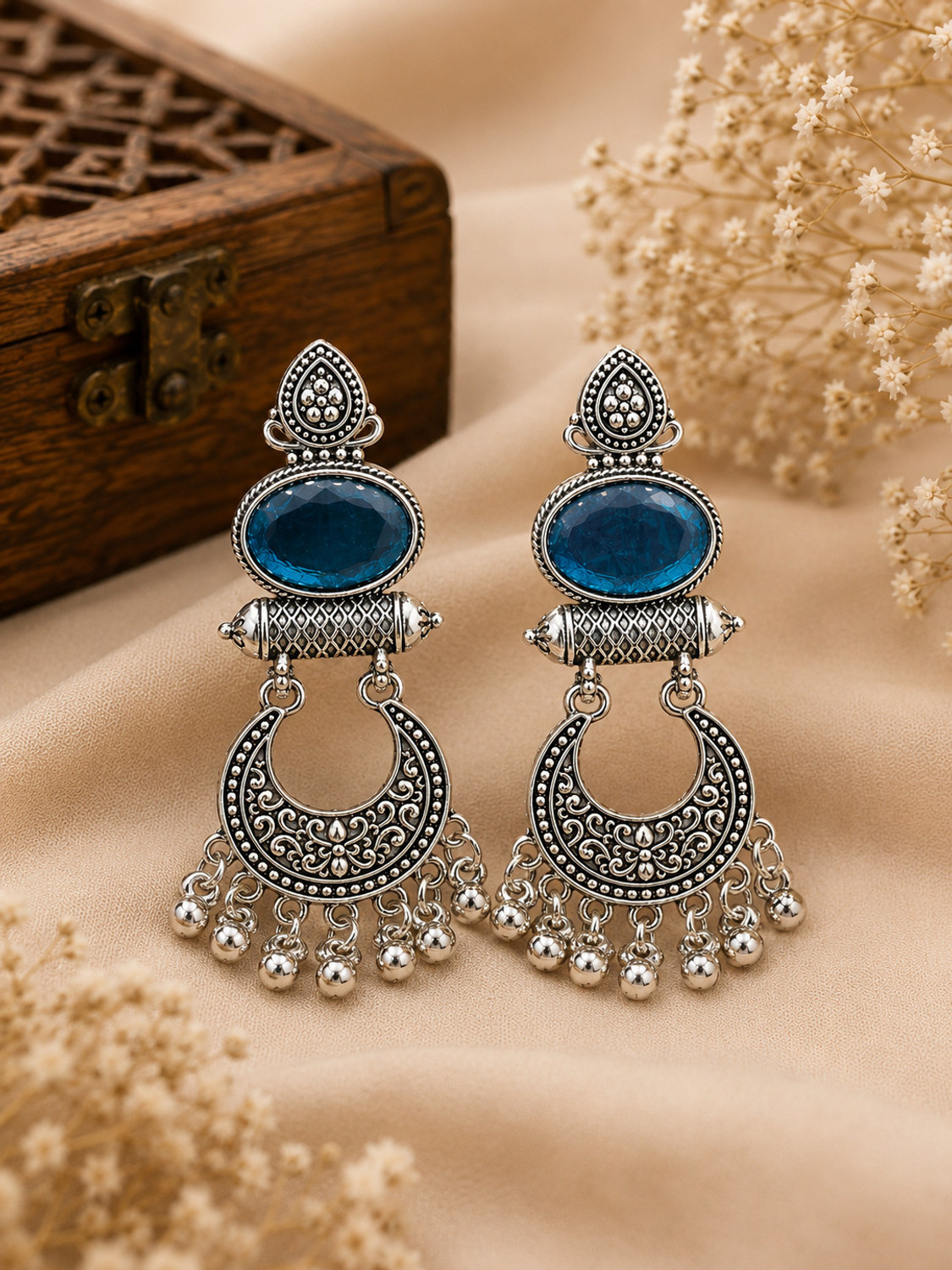 Image of Treviyaa Combo of 12 Pair Earrings With Velvet Earrings Folding Box Combo Earrings Beads, Crystal Alloy Jhumki Earring