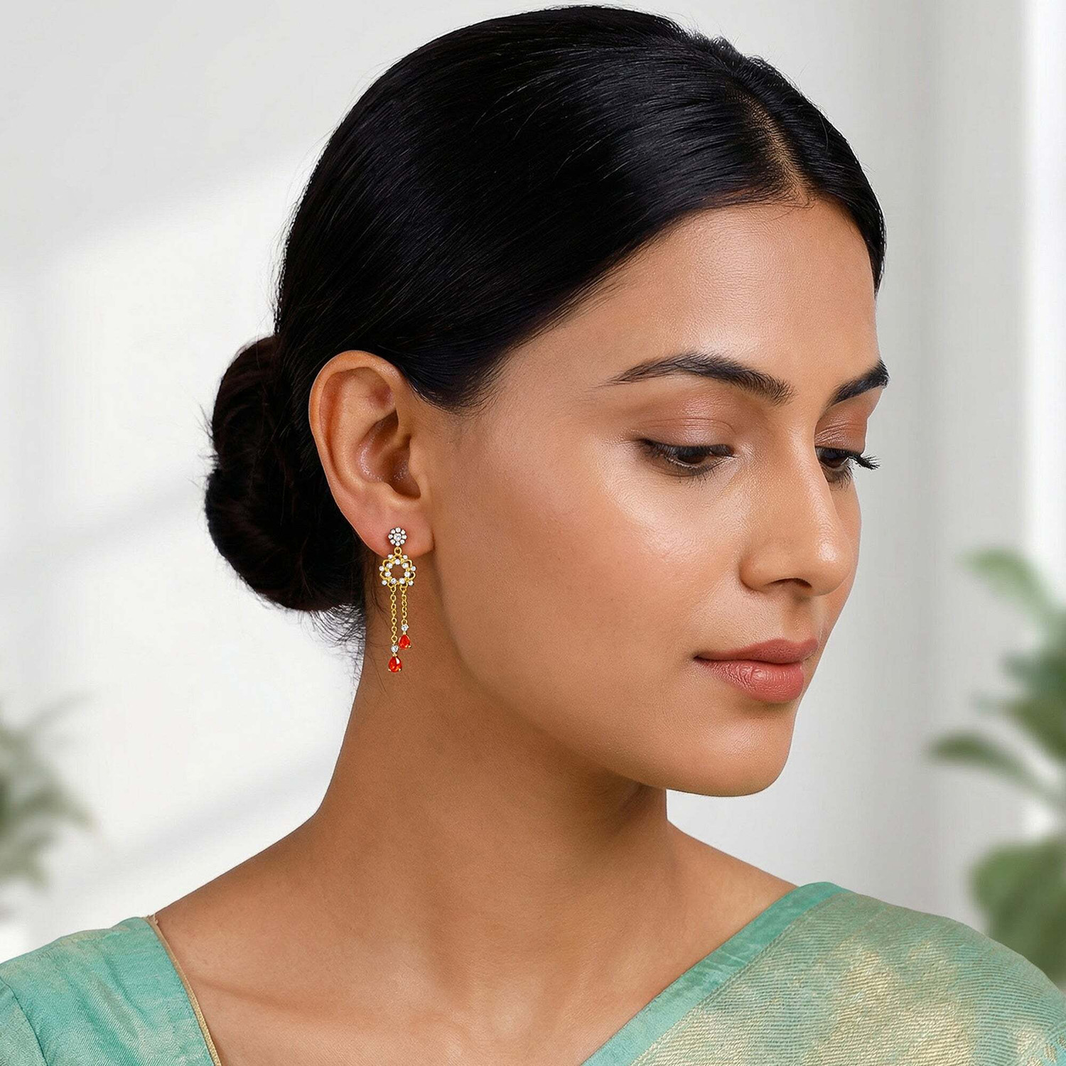 Image of GIVA Silver Golden Hecate Dangler Earrings Zircon Sterling Silver Drops & Danglers