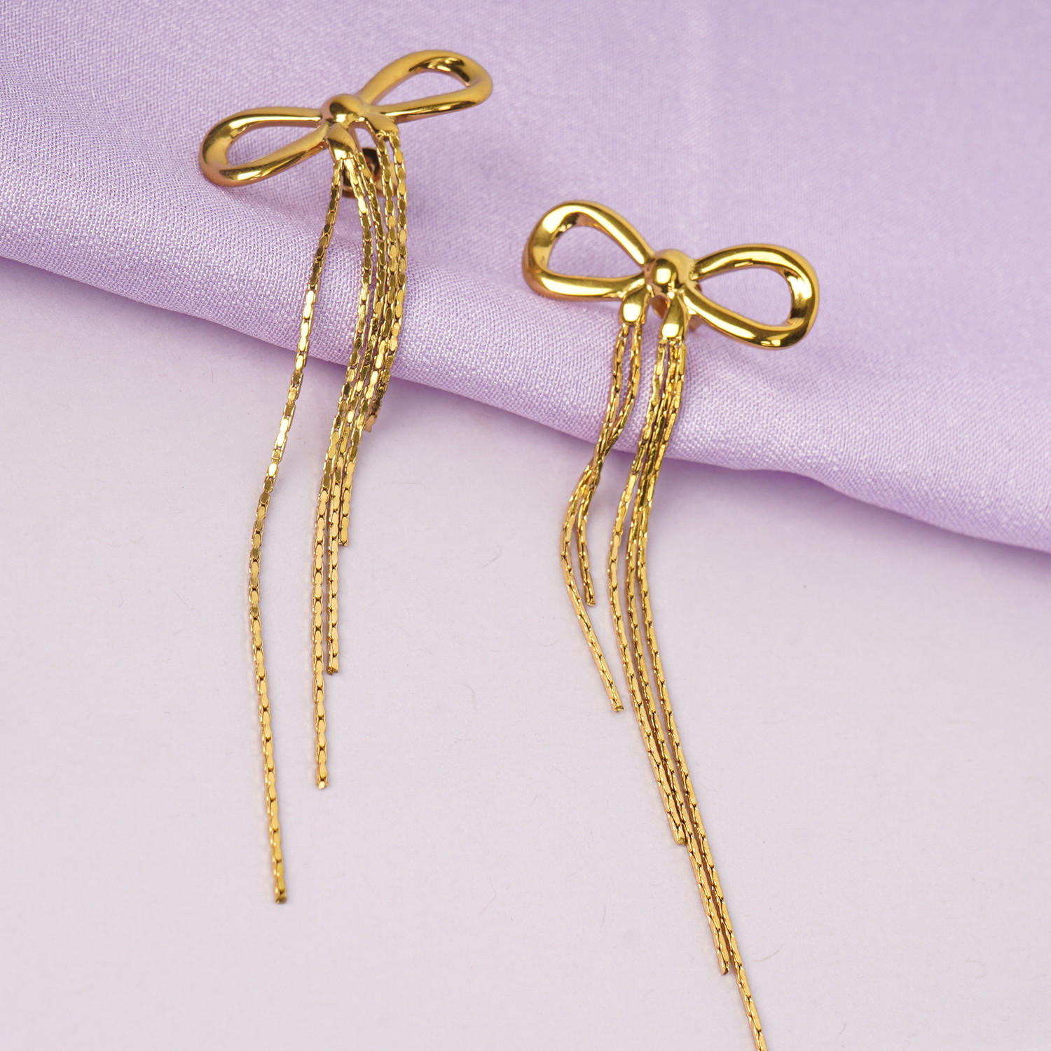 Image of Gllora Gold Plated Edge Stud Earrings for Women Anti-Tarnish & Waterproof Stainless Steel Tassel Earring