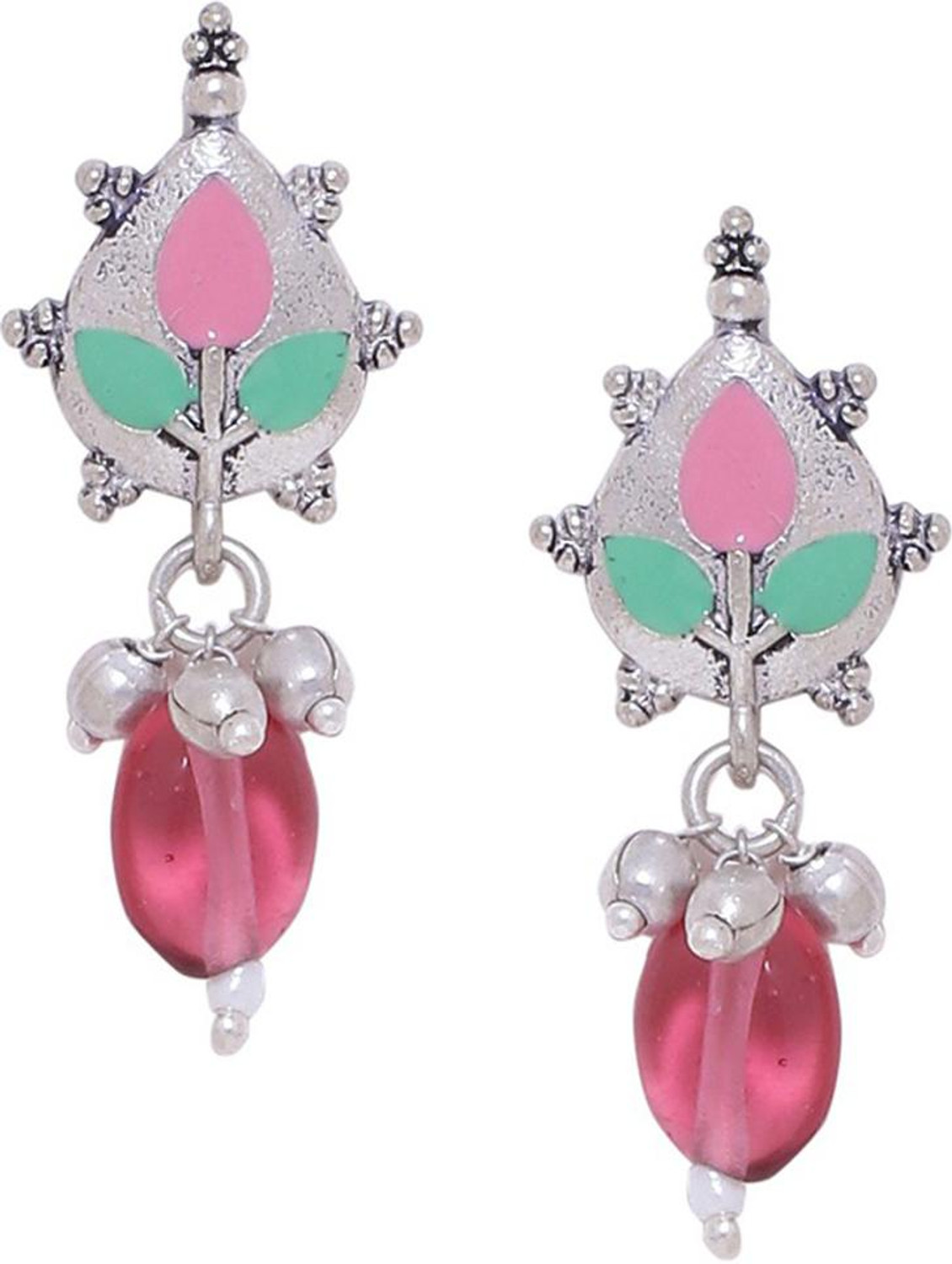 Image of Voylla Bagh E Fiza Colourful Drop Earrings Brass Stud Earring