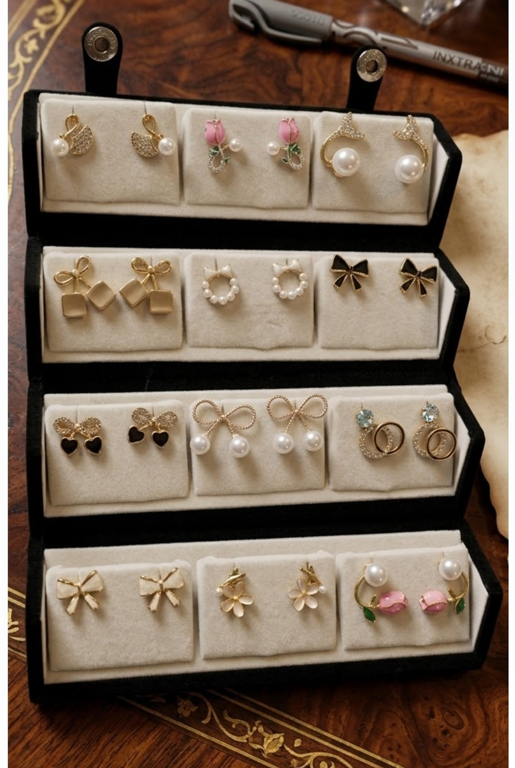 Image of RADHA DIVA COLLECTION Pack of 2 folding earring box with Korean earrings set for womens and girls Cubic Zirconia Alloy Stud Earring