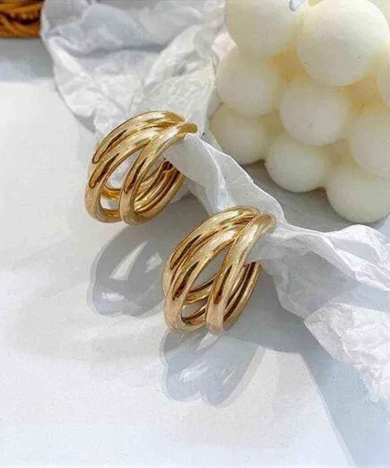 Celestique Korean Gold-Plated Triple Curved Metal Hoop Earring Alloy Hoop Earring