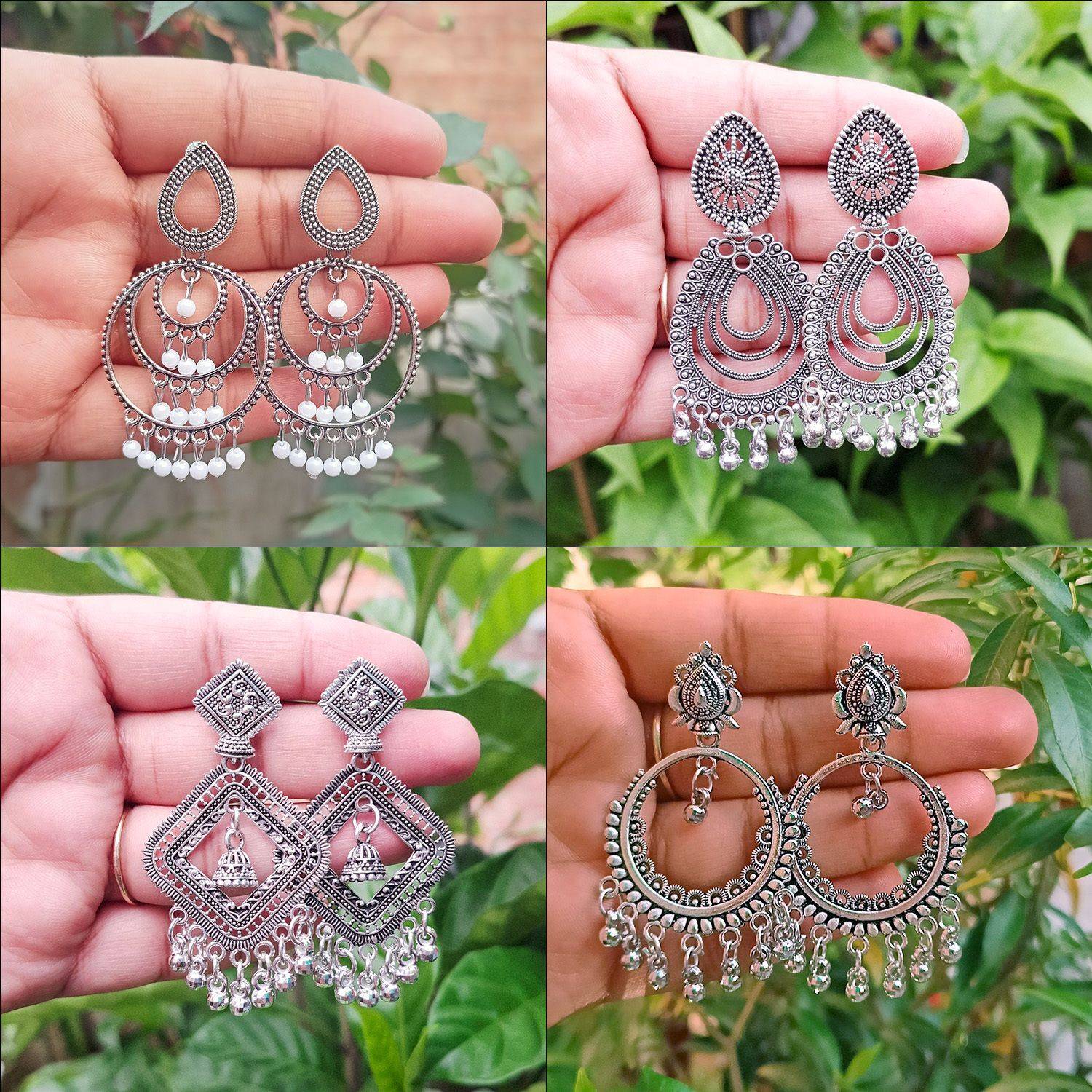 Aadvik Collections Oxidised Jhumki Earrings Pack of 4 | Stylish Silver Combo for Women Alloy Jhumki Earring