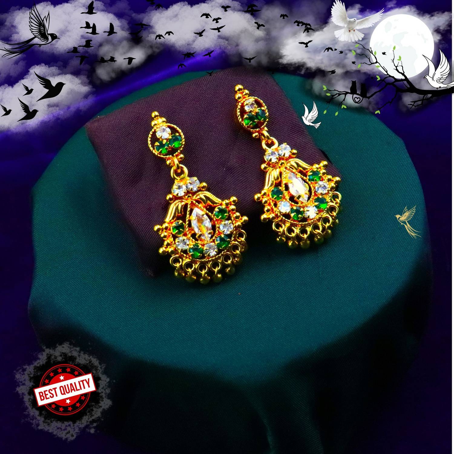 AHR FASHION one gram gold plated trendy stylish earring for women Ruby Brass Stud Earring