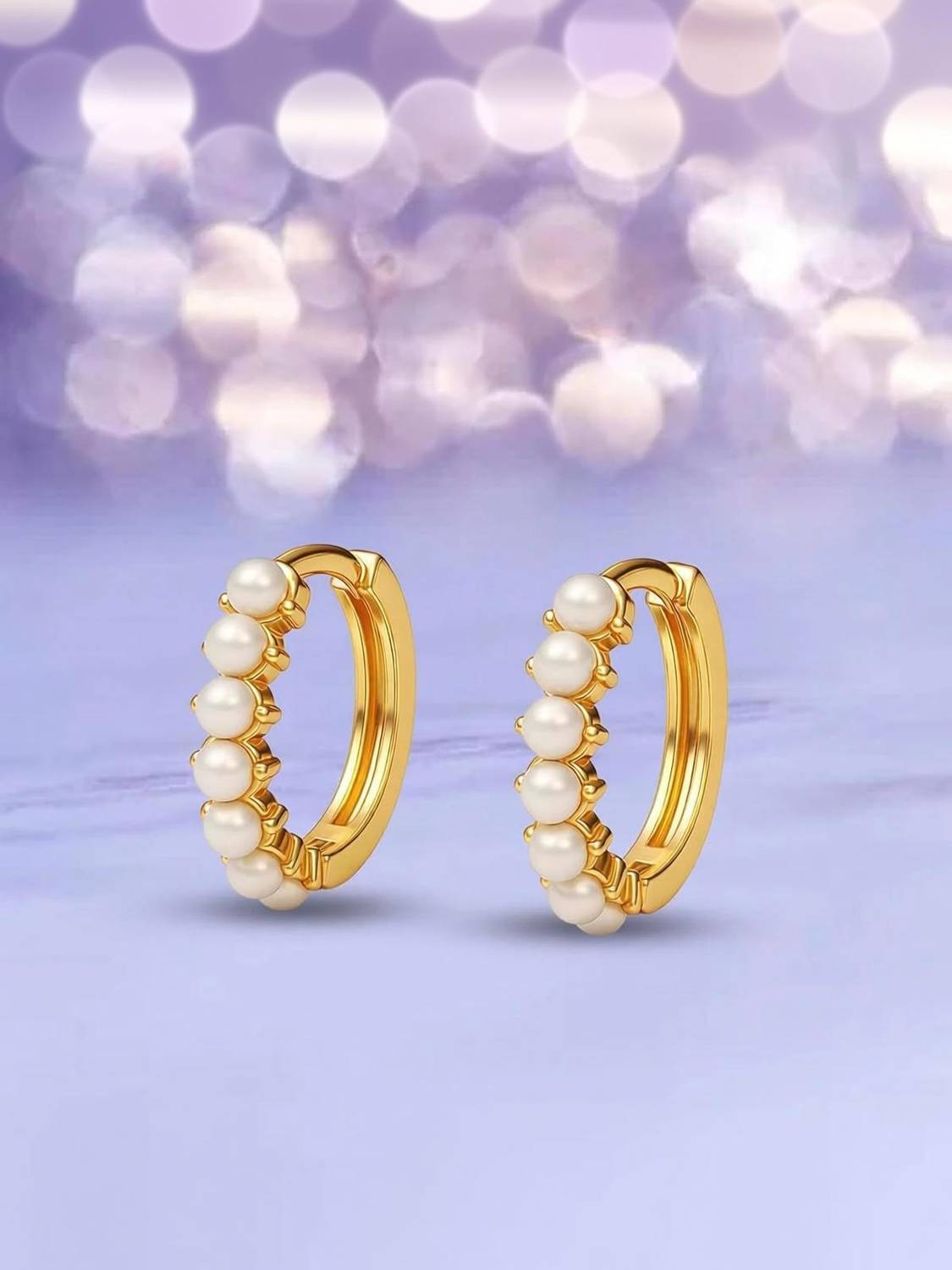 Bawree 18K Gold Plated Pearl Hoop Earrings Crystal Metal Stud Earring