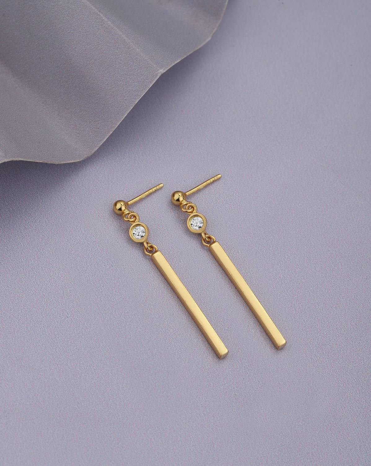 CARLTON LONDON 18KT Gold-Plated Cubic Zirconica Studded Contemporary Drop Cubic Zirconia Brass Drops & Danglers