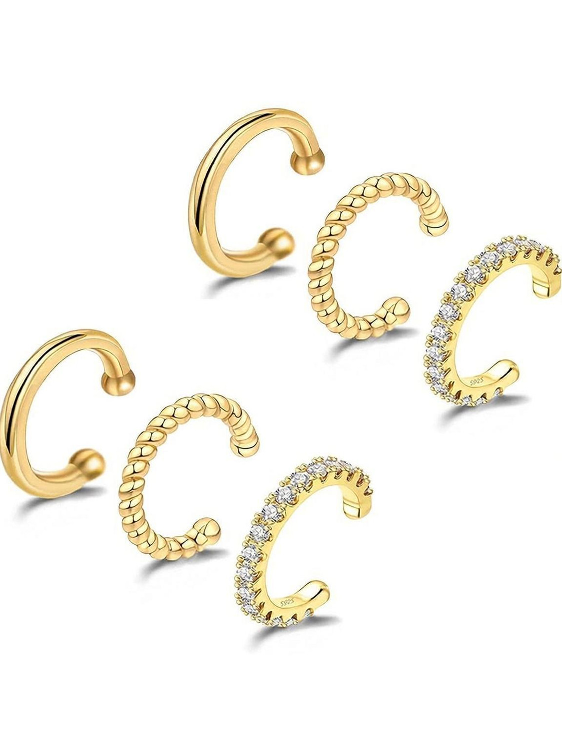 Verilux 6PC Ear Cuffs Without Piercing Hypoallergenic Hoops Earrings Set for Women Gifts Crystal Alloy Cuff Earring