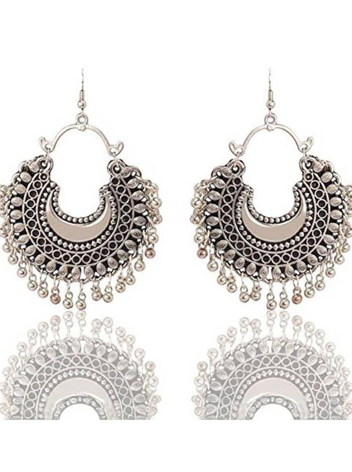 3SIX5 Multiline Company Fashion Oxidized Silver Afghani Tribal Dangler Hook Chandbali Earrings for Girls and Women Alloy Drops & Danglers