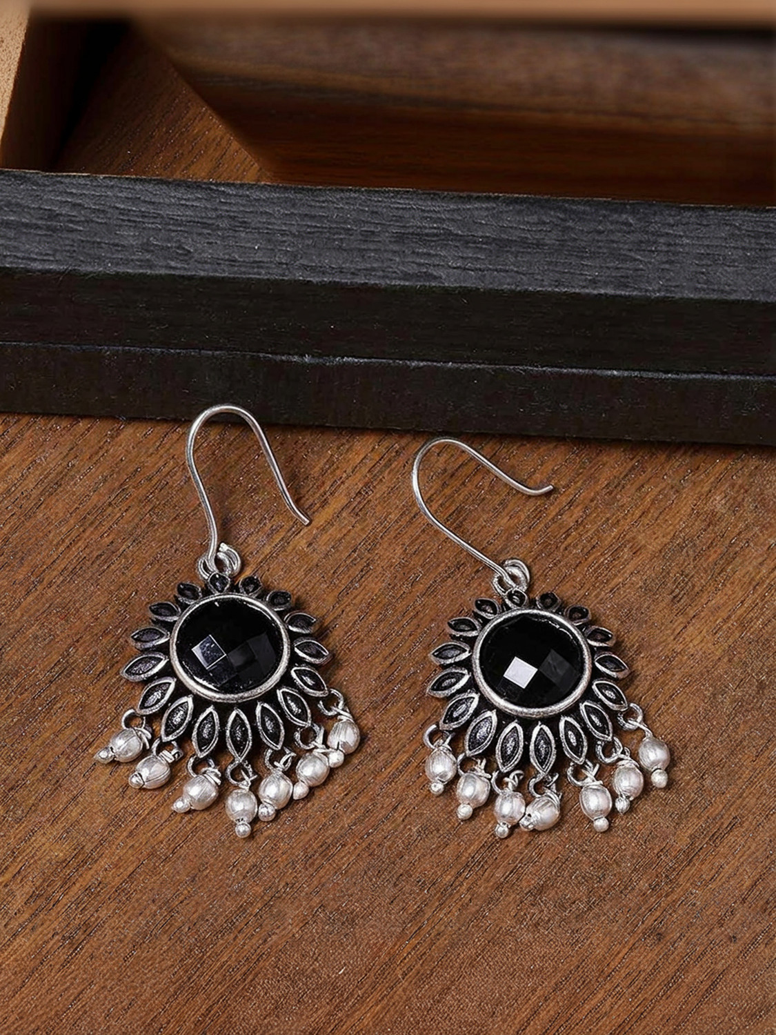 Image of Voylla Work Essentials Round Cut Gem Earrings Crystal Brass Drops & Danglers