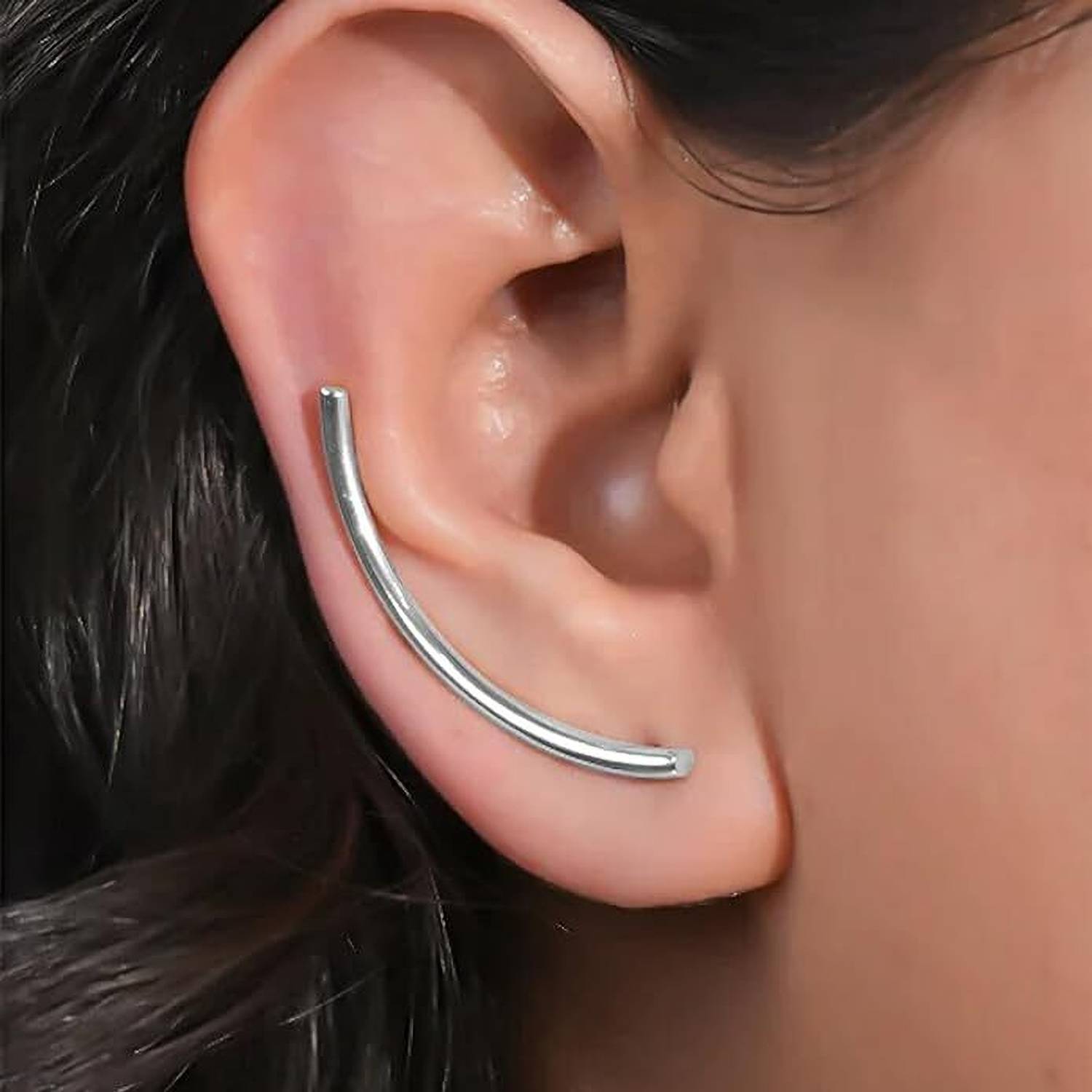Amalfa Ayla Ear Crawler 18K Silver Plated Ear Crawler Earrings Stainless Steel Cuff Earring