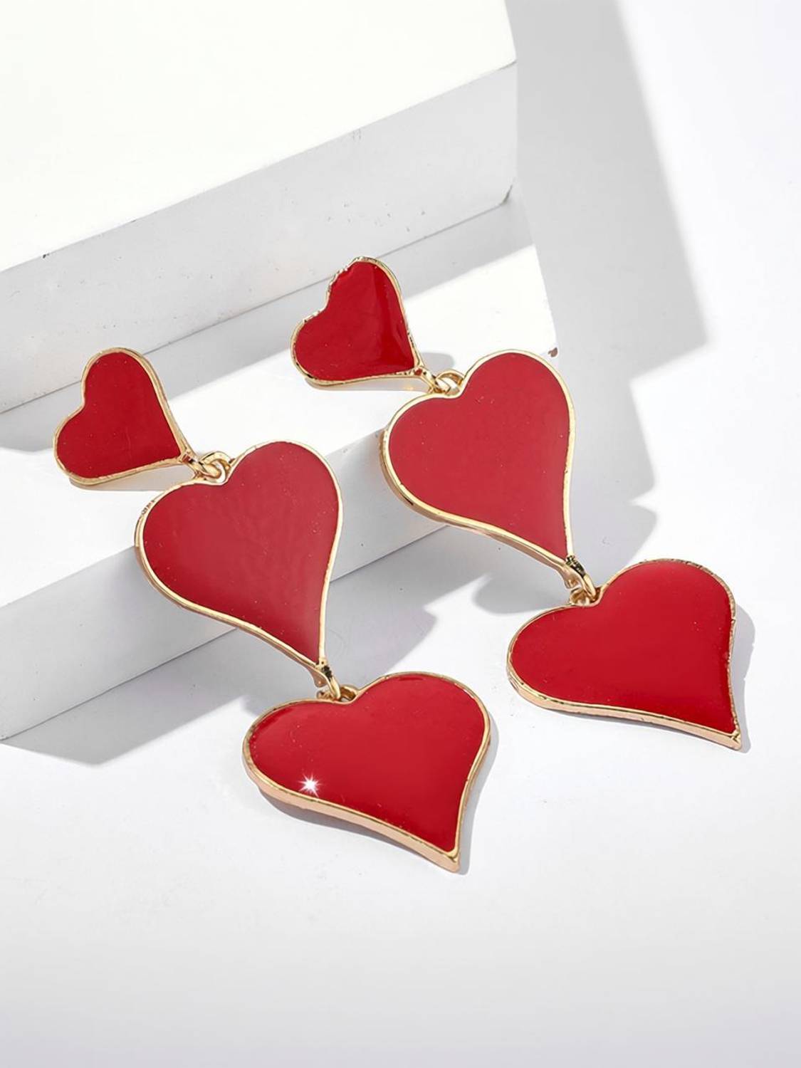 BlueShine Korean Earring with Long triple Red Heart for Women & Girls Weddings & Party Alloy Drops & Danglers