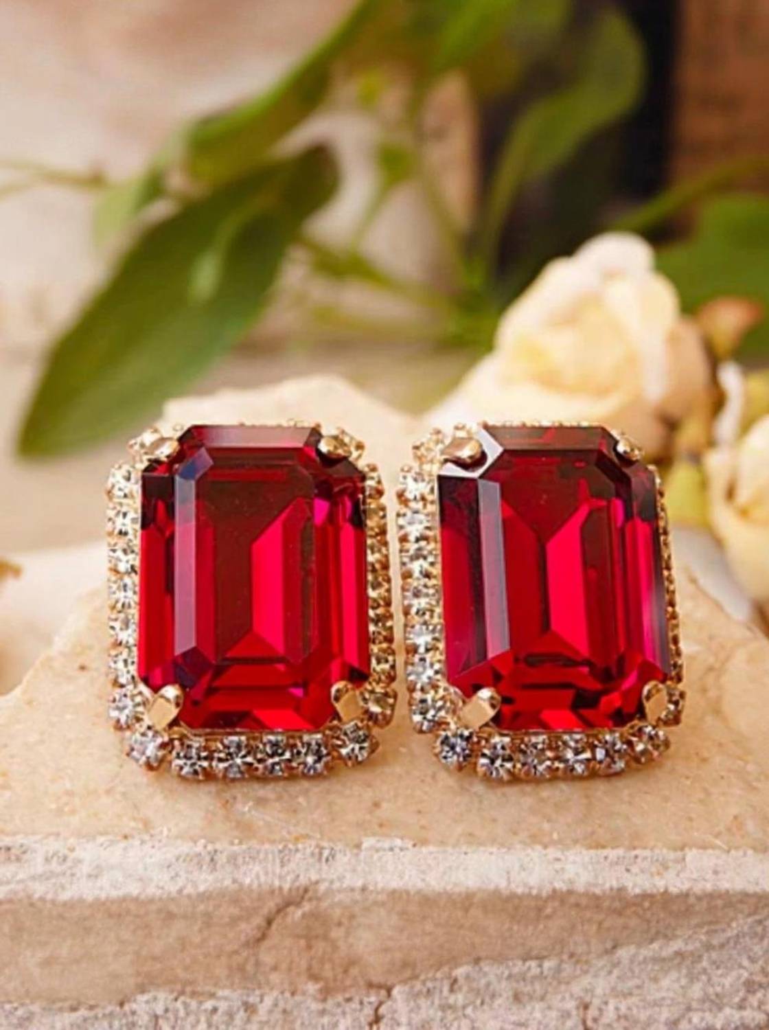 Balaji Kripa Store Red Stone Ear Studs Alloy Plug Earring