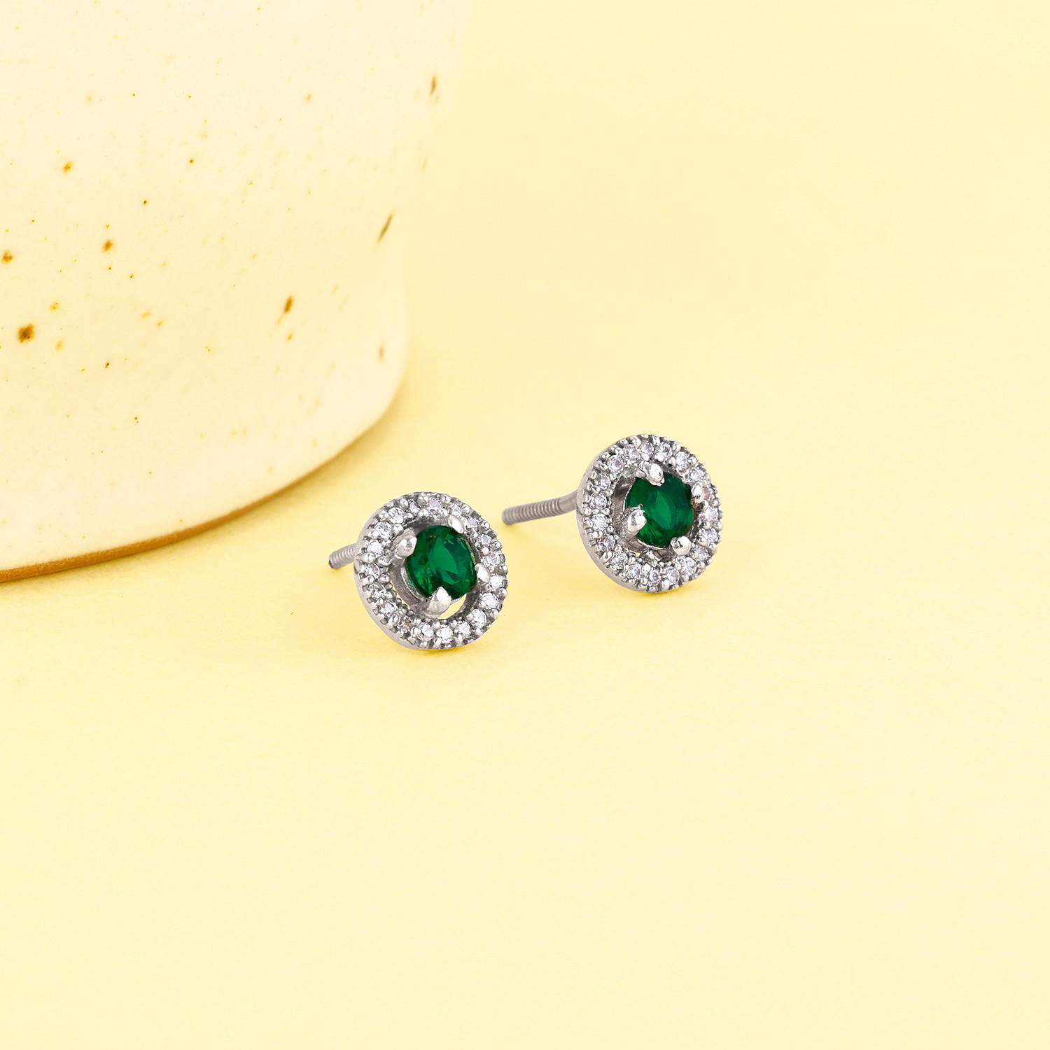 Image of GIVA 925 Silver Forest Green Shining Halo Studs for Womens Zircon Sterling Silver Plug Earring