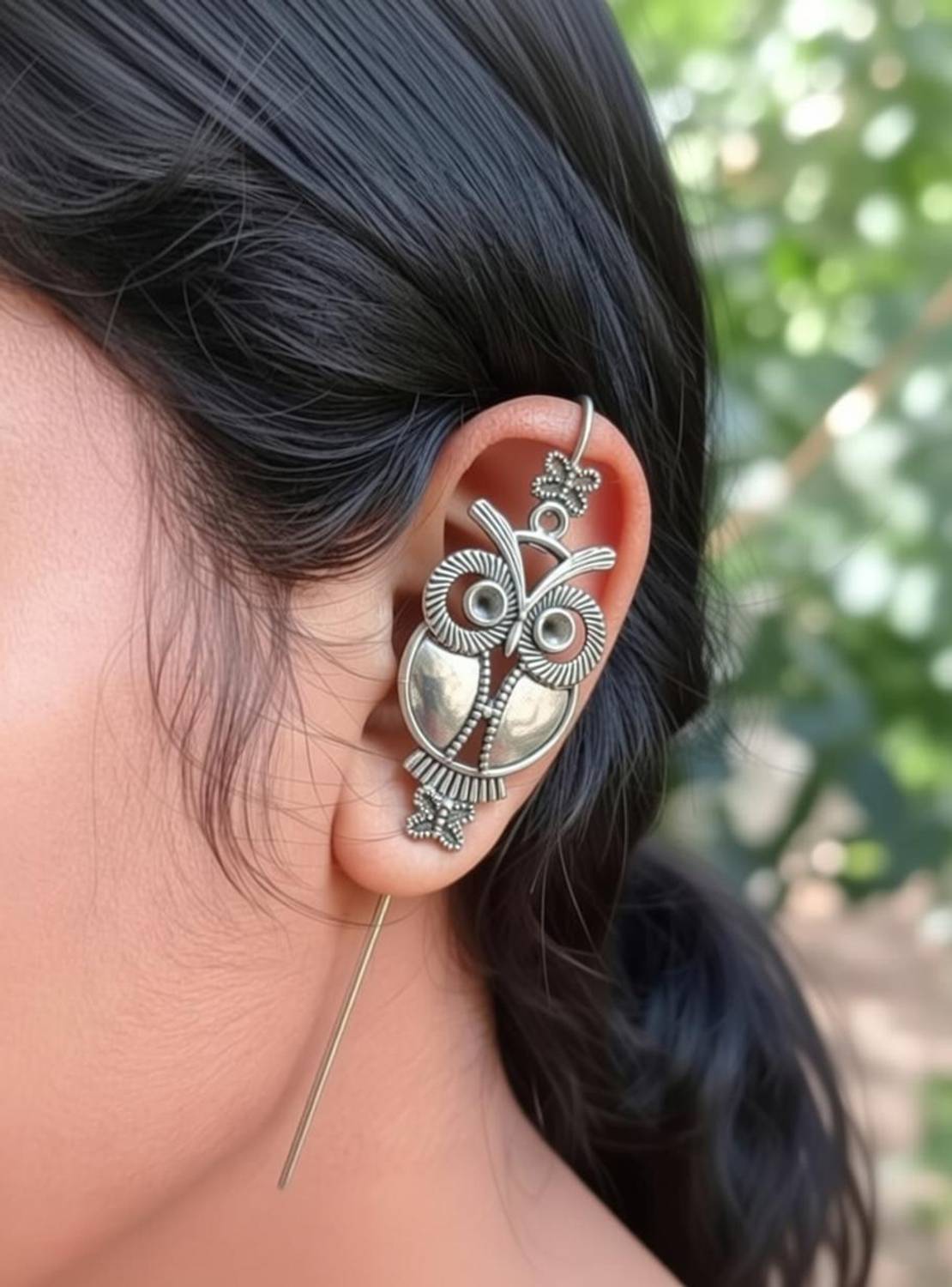 Aktrap Oxidised Silver Owl Design Bugadi Earrings For Womens & Girls German Silver Cuff Earring