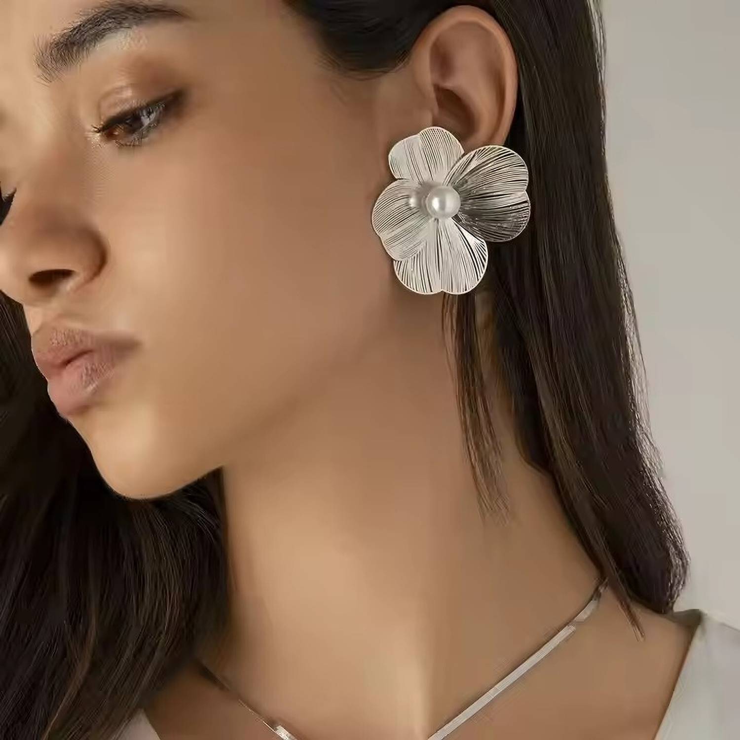 ADORNITY Stud Flora Earrings For Womne Girls jewellery Pearl Stainless Steel Stud Earring