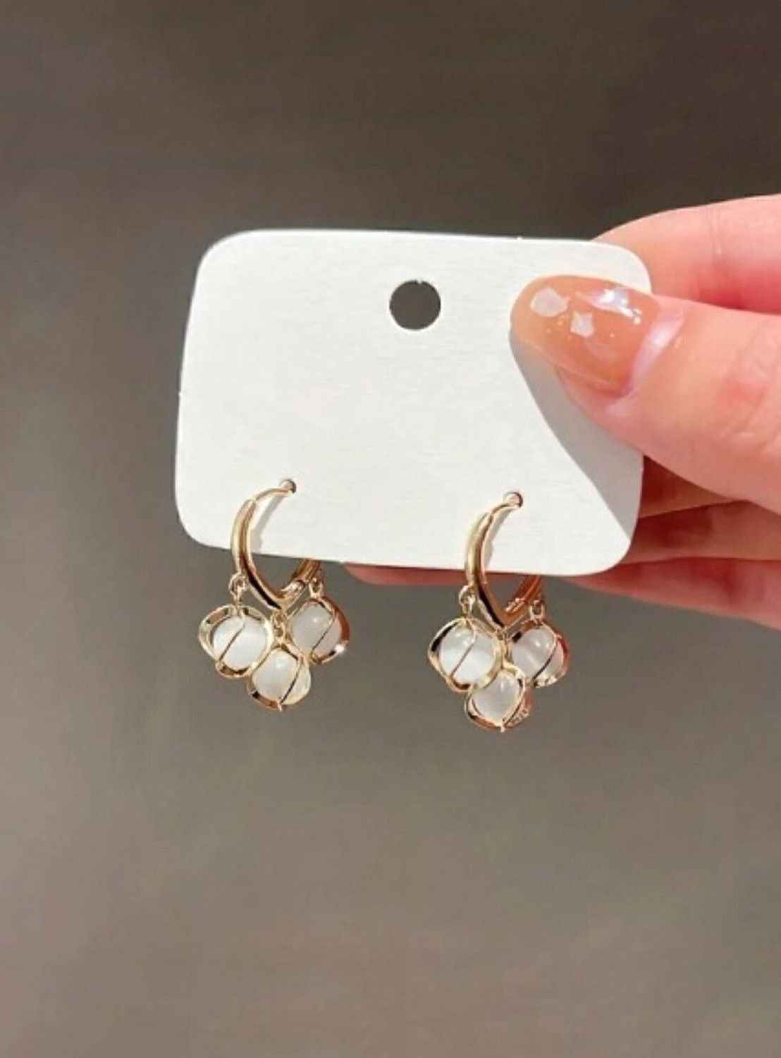 Image of PTwoCreators Rose Gold Opal Hoop Korean Earrings | Crystal Alloy Clip-on Earring