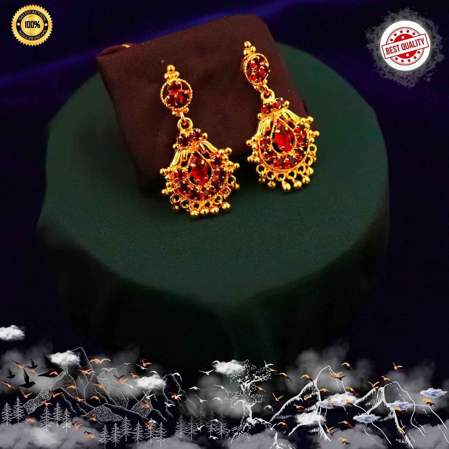 AHR FASHION one gram gold plated trendy stylish earring for women Ruby Brass Stud Earring