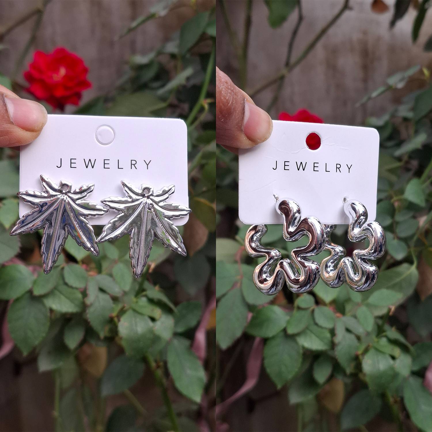 Aadvik Collections Stylish Silver Tone Leaf & Abstract Swirl Stud Earrings Combo for Women & Girls Alloy Stud Earring