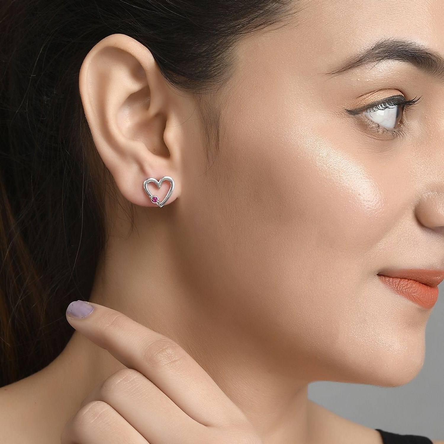 Image of Voylla Valentine's Day Collection Pink Zircon Studded Heart Stud Earrings Sterling Silver Earring Set