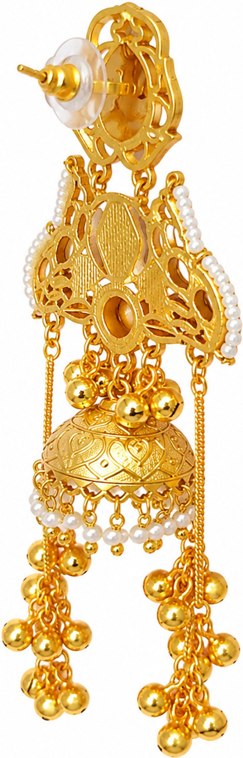 Image of Royaleum DOUBLE LONG CHAIN JHUMKA KASHMIRI EARRING SET Zircon Brass Drops & Danglers