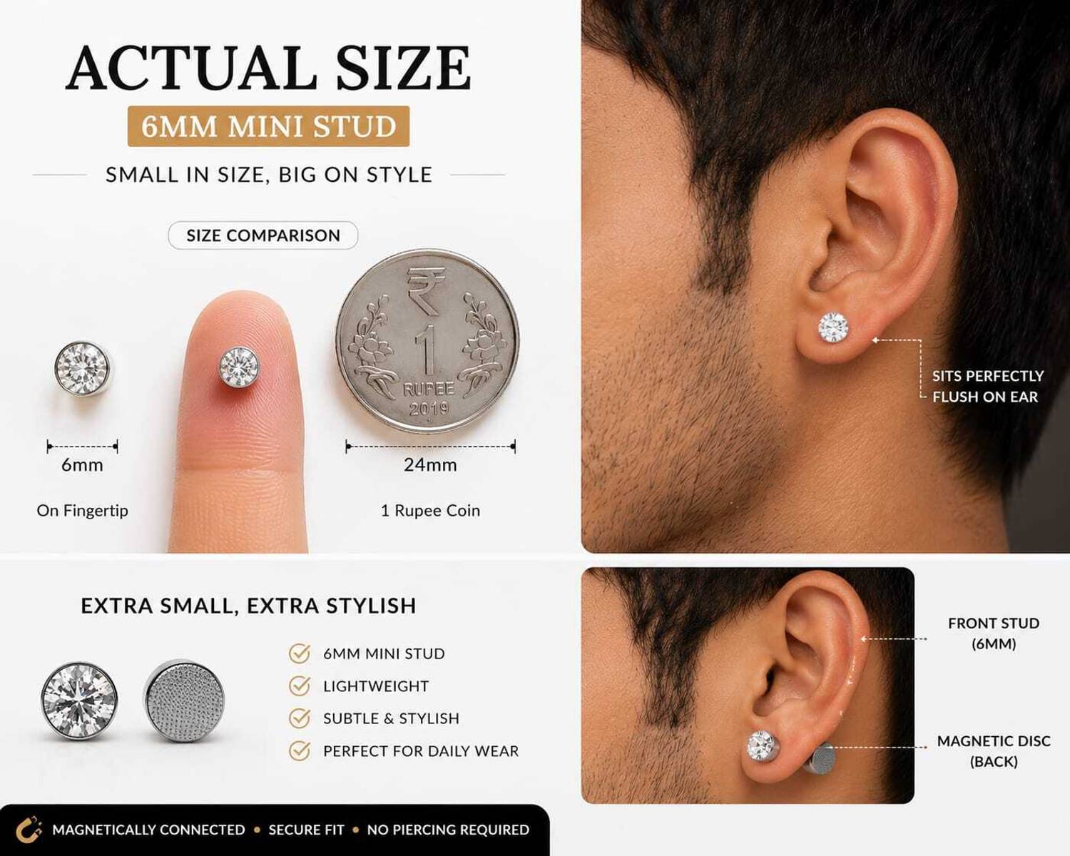 Sovrika Men's Magnetic Bali Earring Clip On Steel Crystal - Image 3