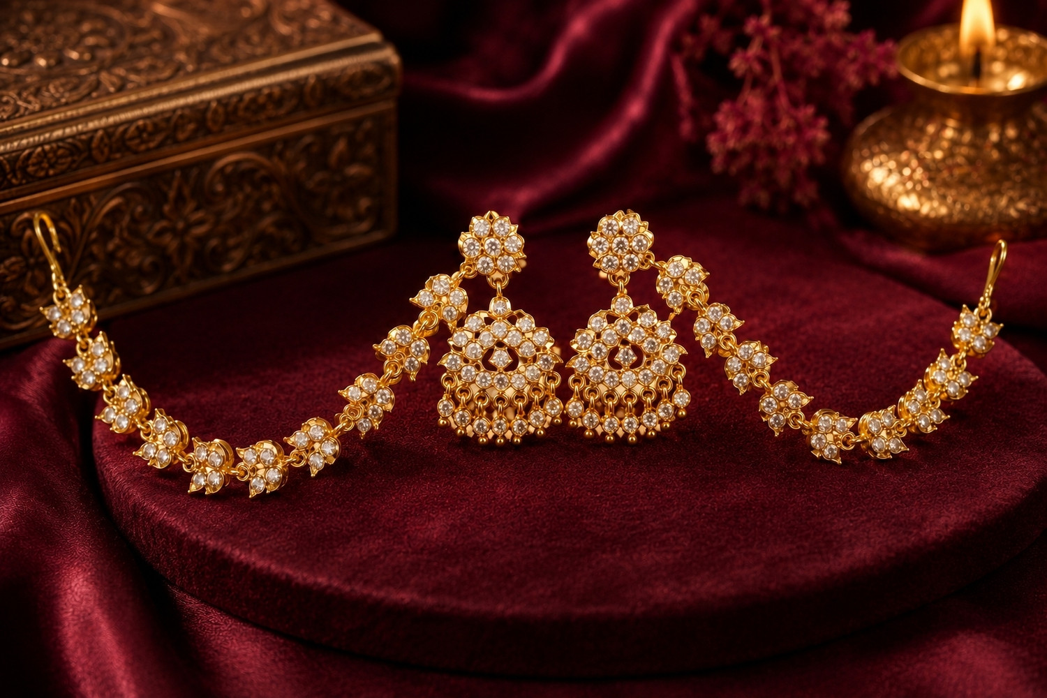 Image of jumkha White stone Earrings set 0.1 Brass Stud Earring, Cuff Earring, Earring Set, Jhumki Earring