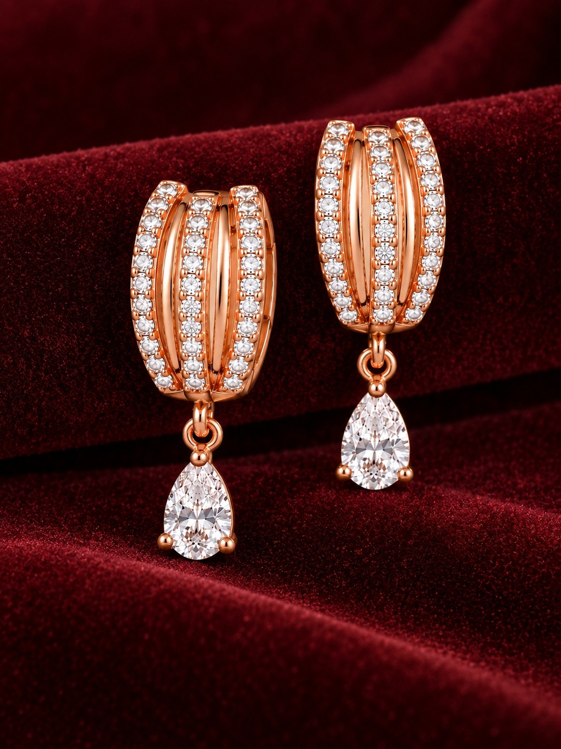 forevershine Premium Rose Gold Plated CZ Earrings for Women Anti Tarnish Cubic Zirconia Alloy Hoop Earring