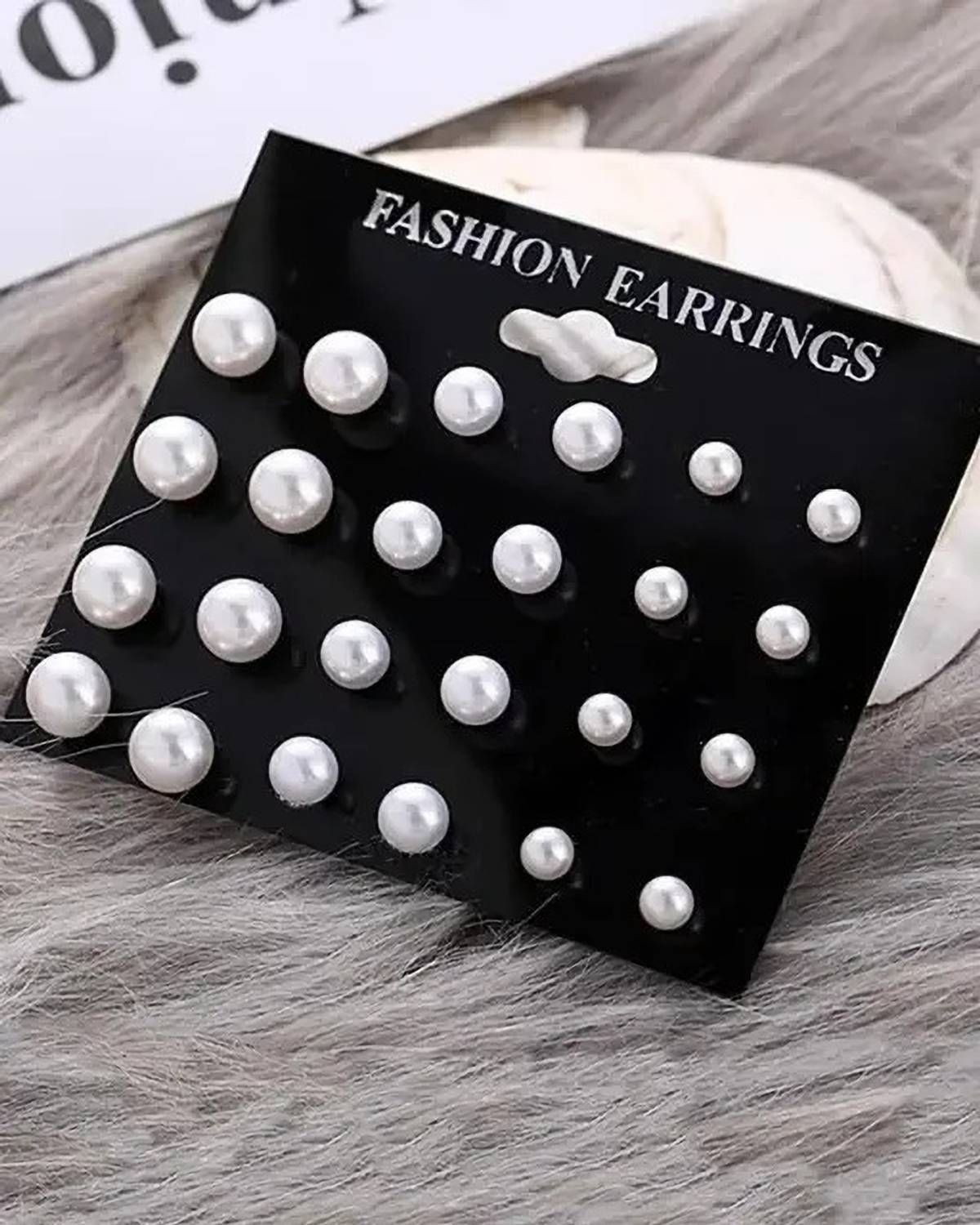 Balasundri Earrings For Women White Round Shaped Pearl Stud Crystal Earring 12Pair Pearl Plastic Stud Earring