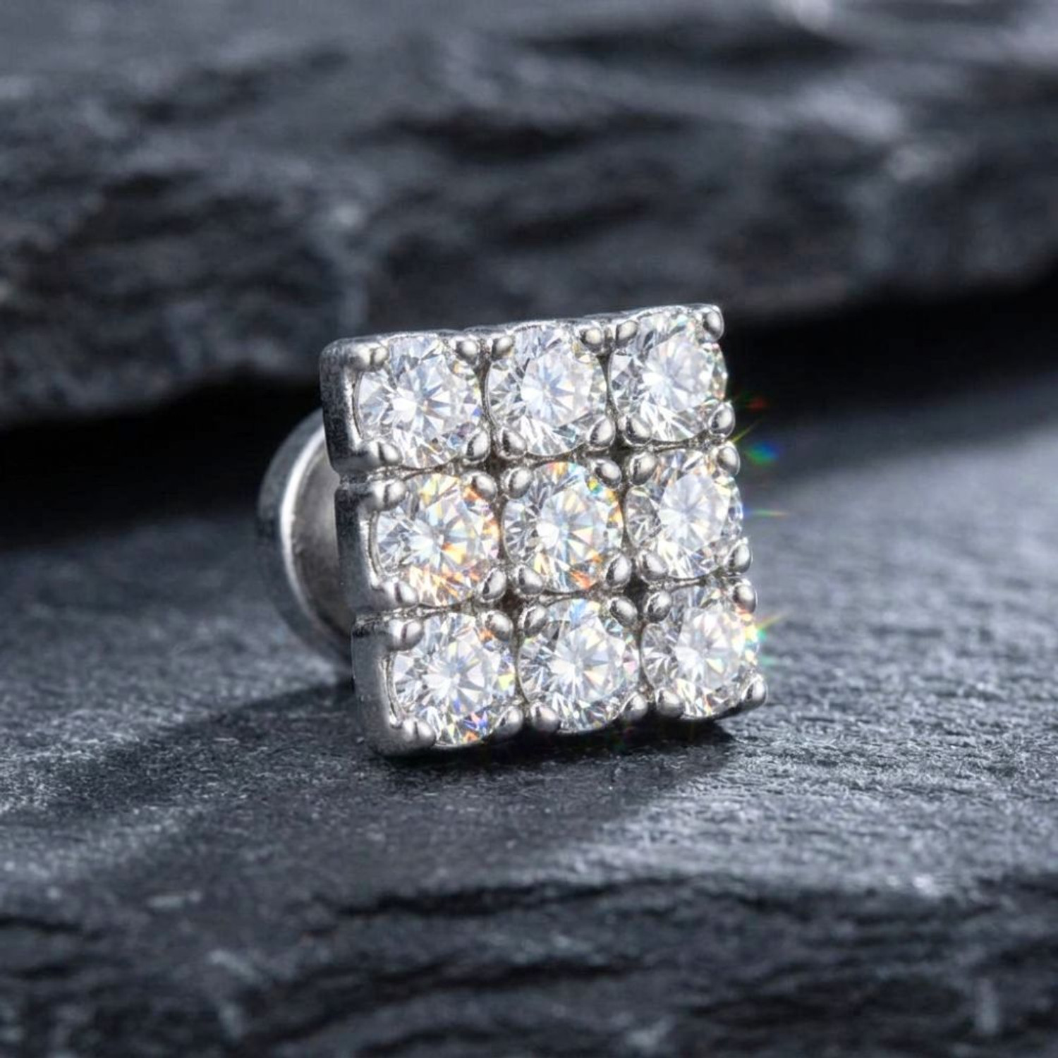 Image of Quickcart Shop Silver Tone Square Cubic Zirconia Stainless Steel Magnetic Earring
