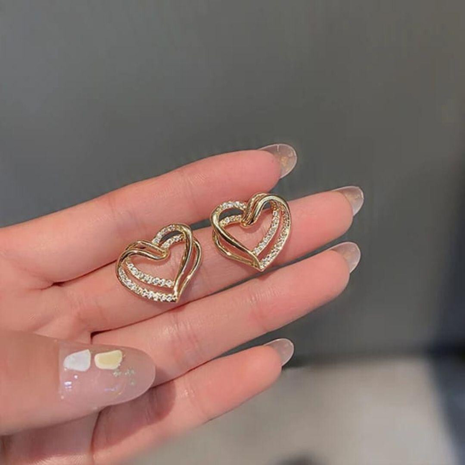 Image of estailo fashion Bling Bloger Heart Earrings for Women & Girls-Stud Earring-Gold Alloy Stud Earring