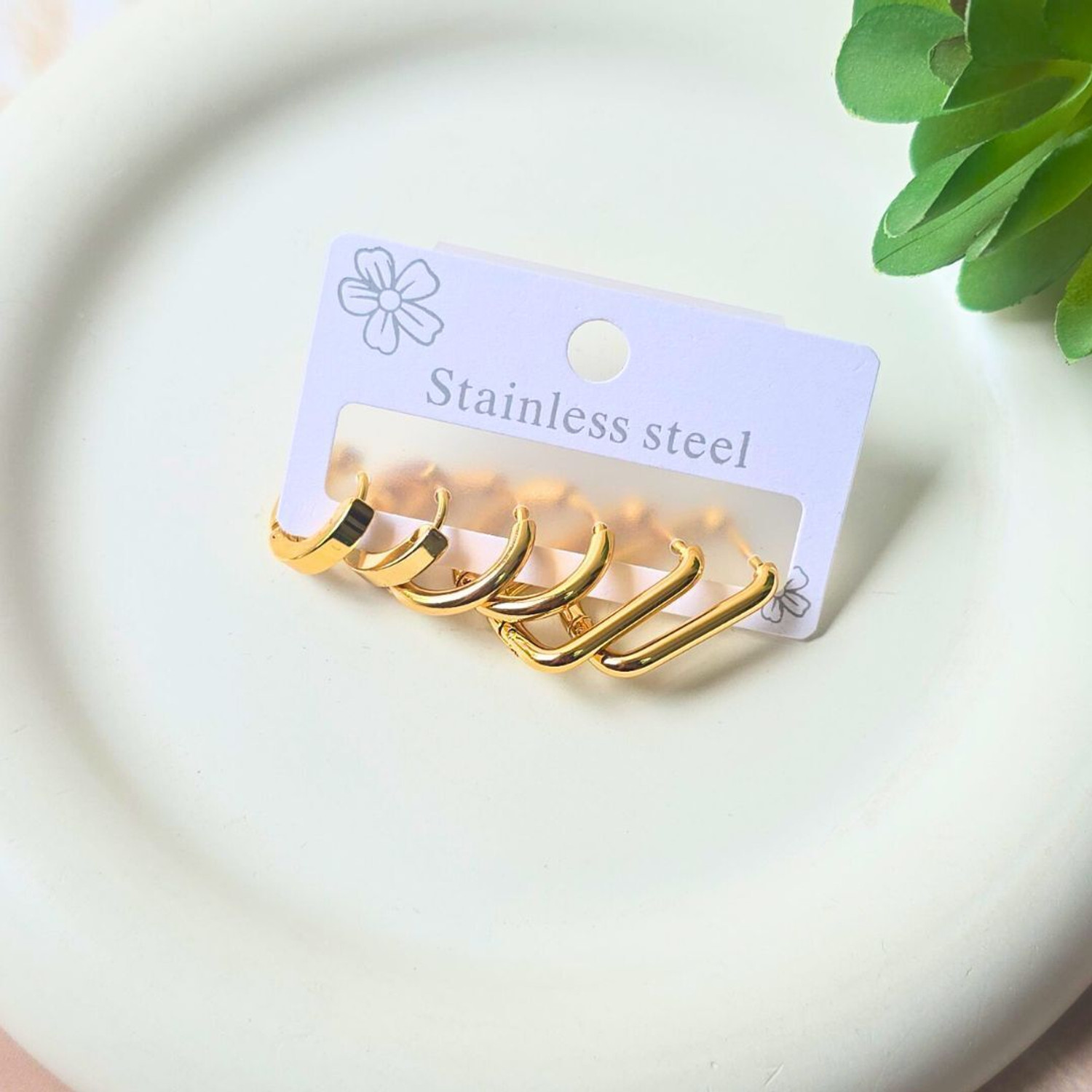 Image of Bauble Cluster Anti Tarnish 18k Gold Plated 3 Pairs Stud Earrings Set for Girls & Women| Stainless Steel Earring Set, Hoop Earring