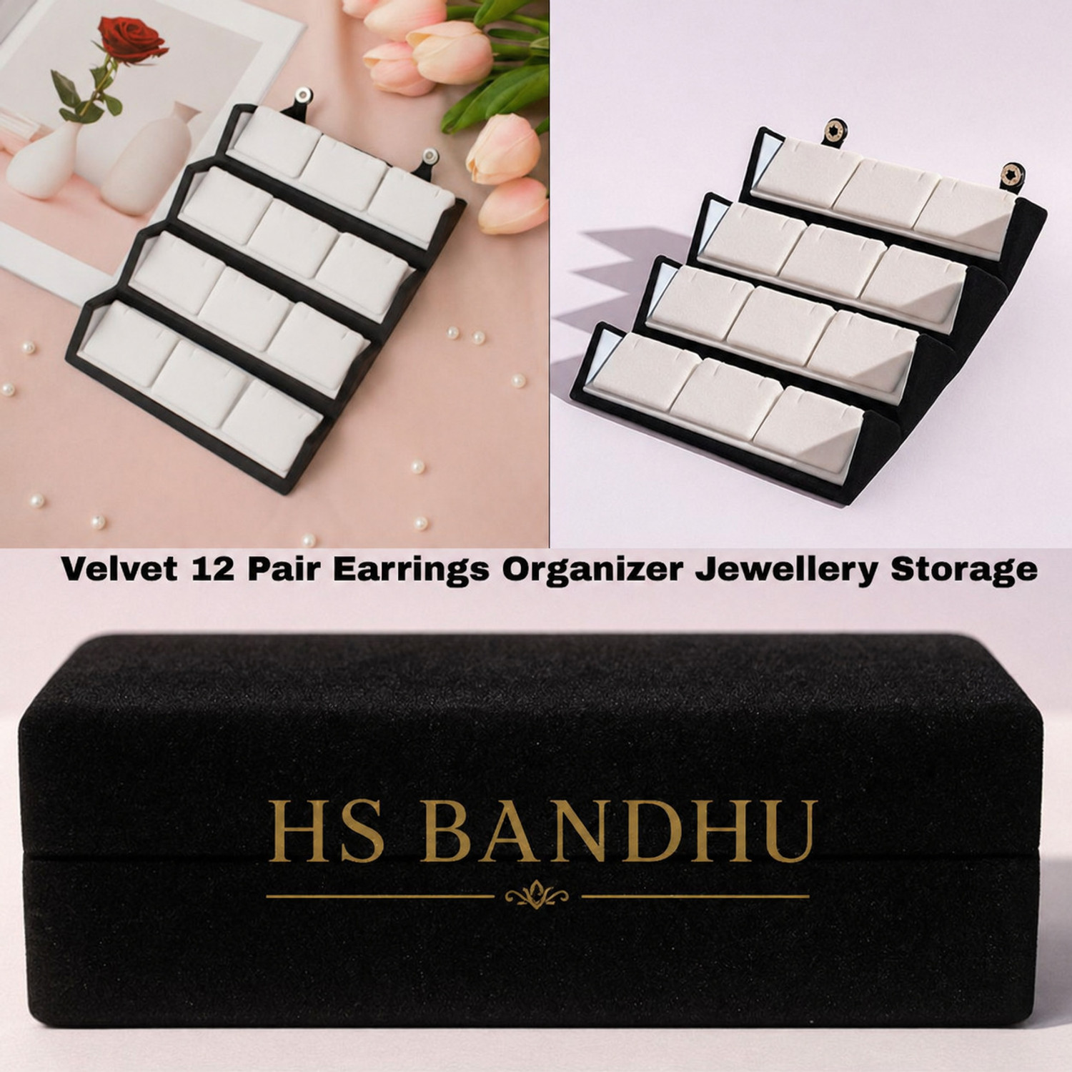 Image of HS BANDHU Premium Set Of 12 Earings With Velvet Folding Box Metal Earring Set, Jhumki Earring, Stud Earring