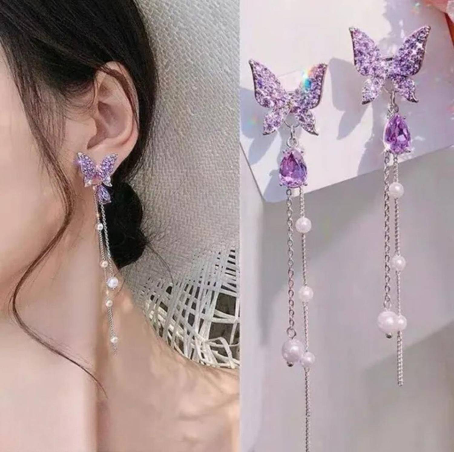 GloAww Purple Butterfly Earrings - Image 1