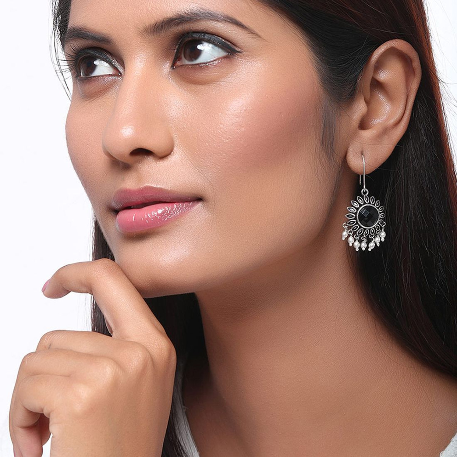 Image of Voylla Work Essentials Round Cut Gem Earrings Crystal Brass Drops & Danglers