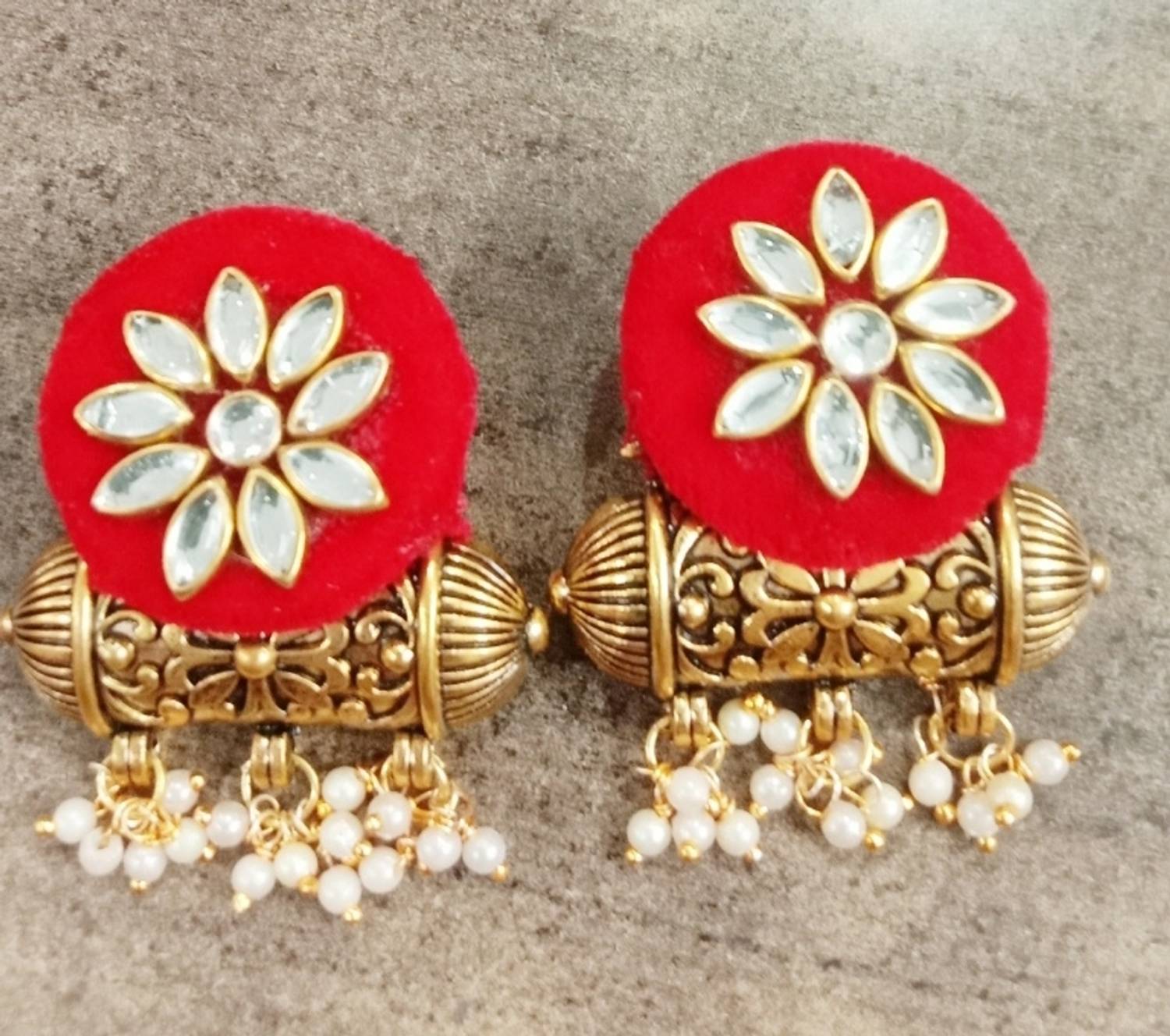 Adornn Fabric Red color dholna earring Wood, Fabric, Alloy Huggie Earring, Earring Set