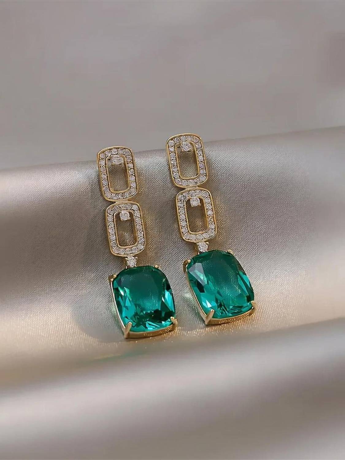 FashionAmora wind geometric diamond emerald retro earrings for Women & Girls Alloy Drops & Danglers