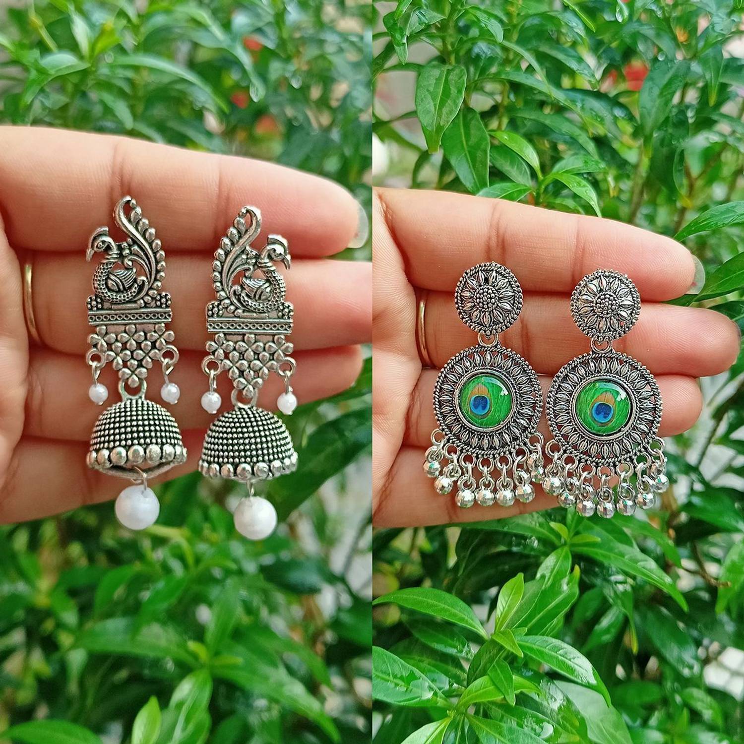Aadvik Collections Traditional Oxidized Earings Pack of 2 Jhumki Earring For Women & Girls Alloy Jhumki Earring