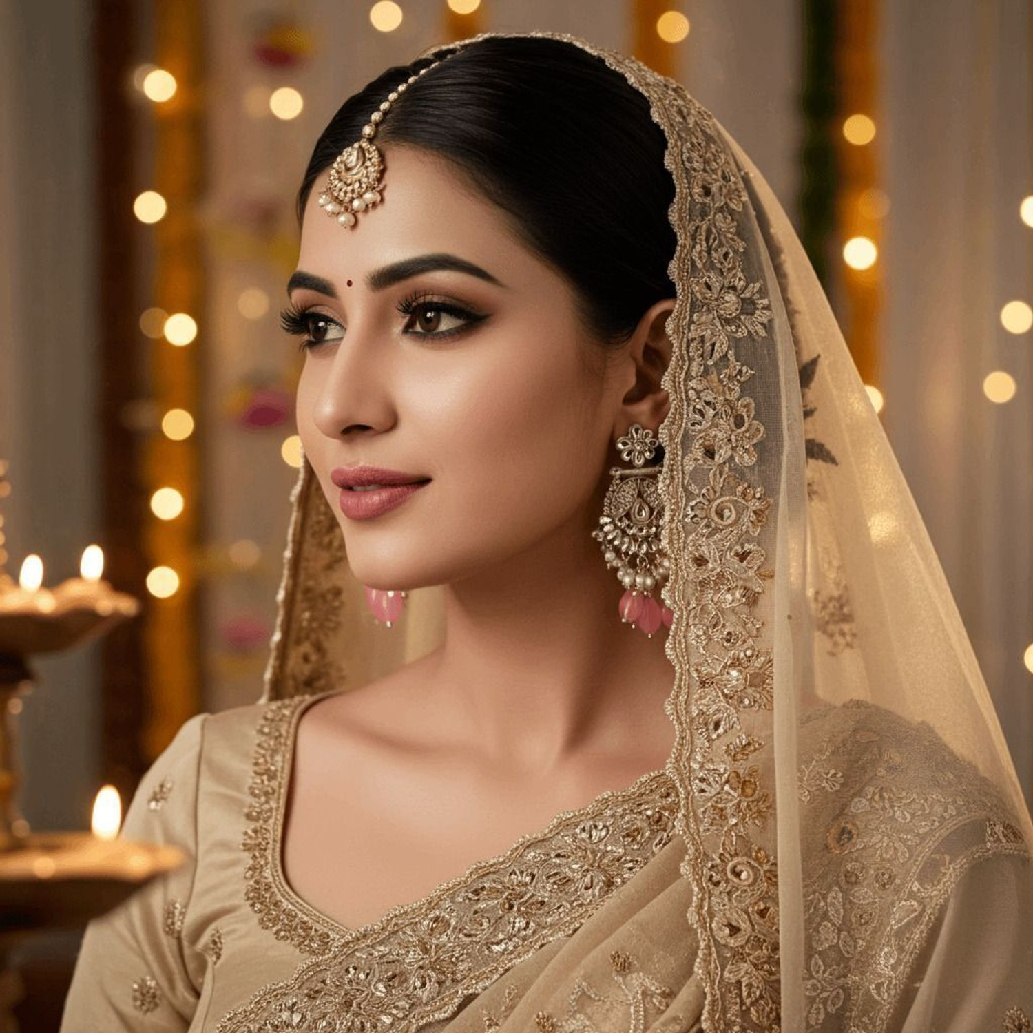 Image of TESSARA Traditional Gold Plated Kundan Pearl with Pink Beads Drop Earrings for Women Alloy Drops & Danglers