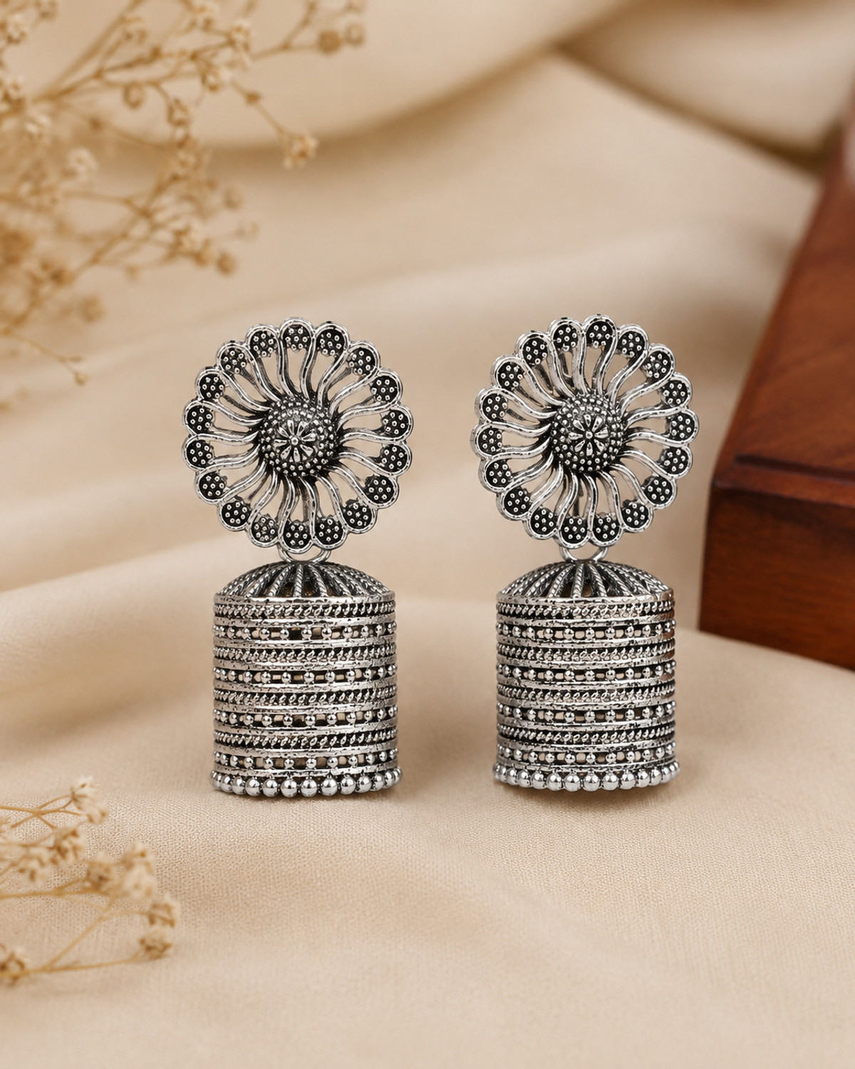 Image of Treviyaa Combo of 12 Pair Earrings With Velvet Earrings Folding Box Combo Earrings Beads, Crystal Alloy Jhumki Earring